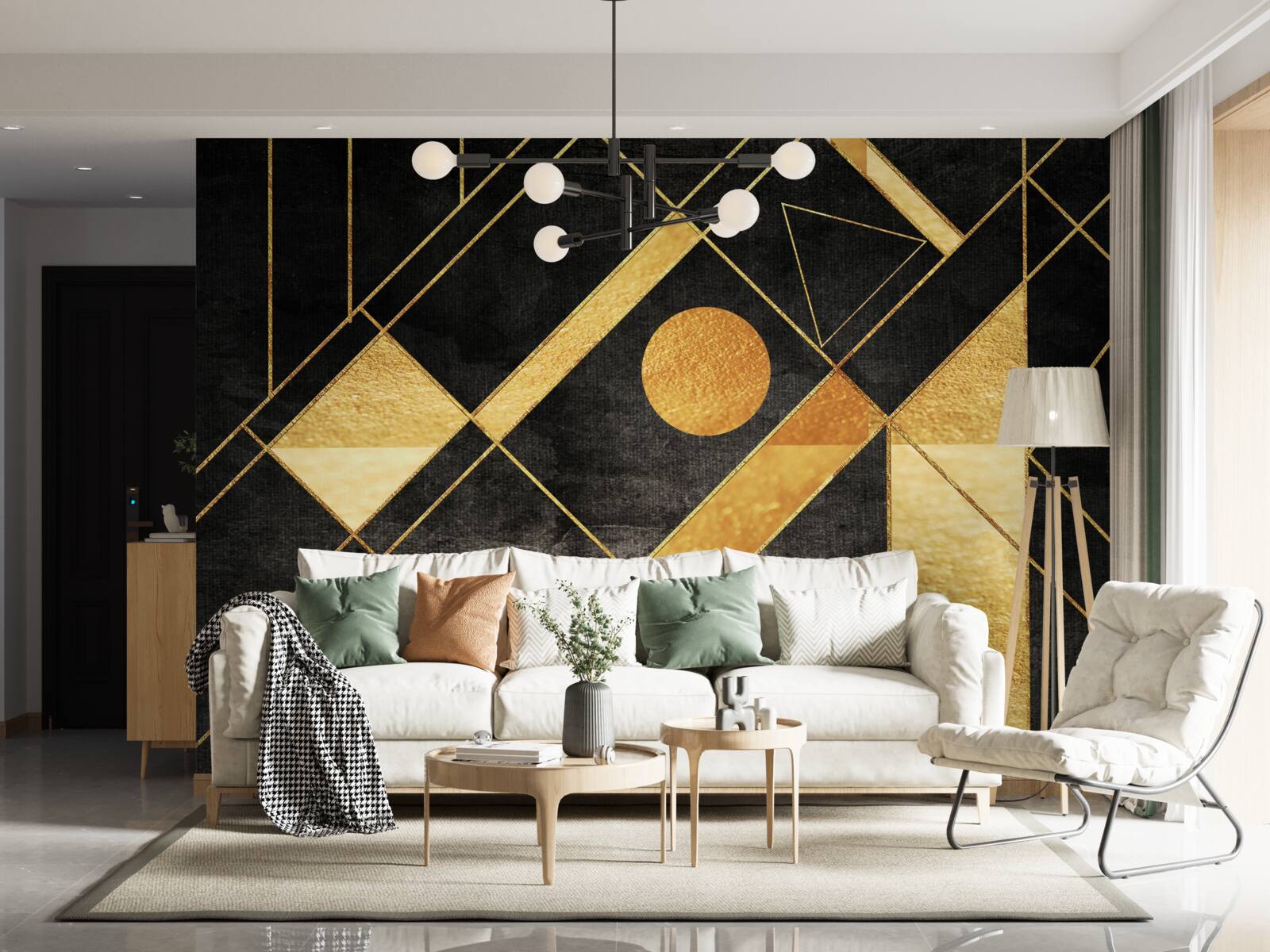 Фотошпалери чорний фон із золотими лініями