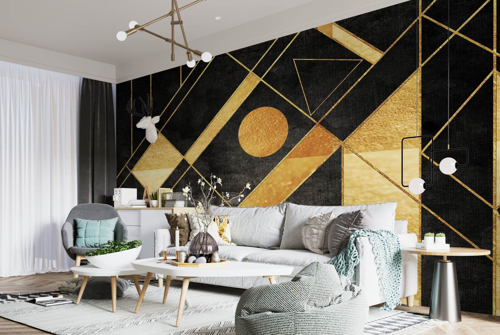 Фотошпалери чорний фон із золотими лініями