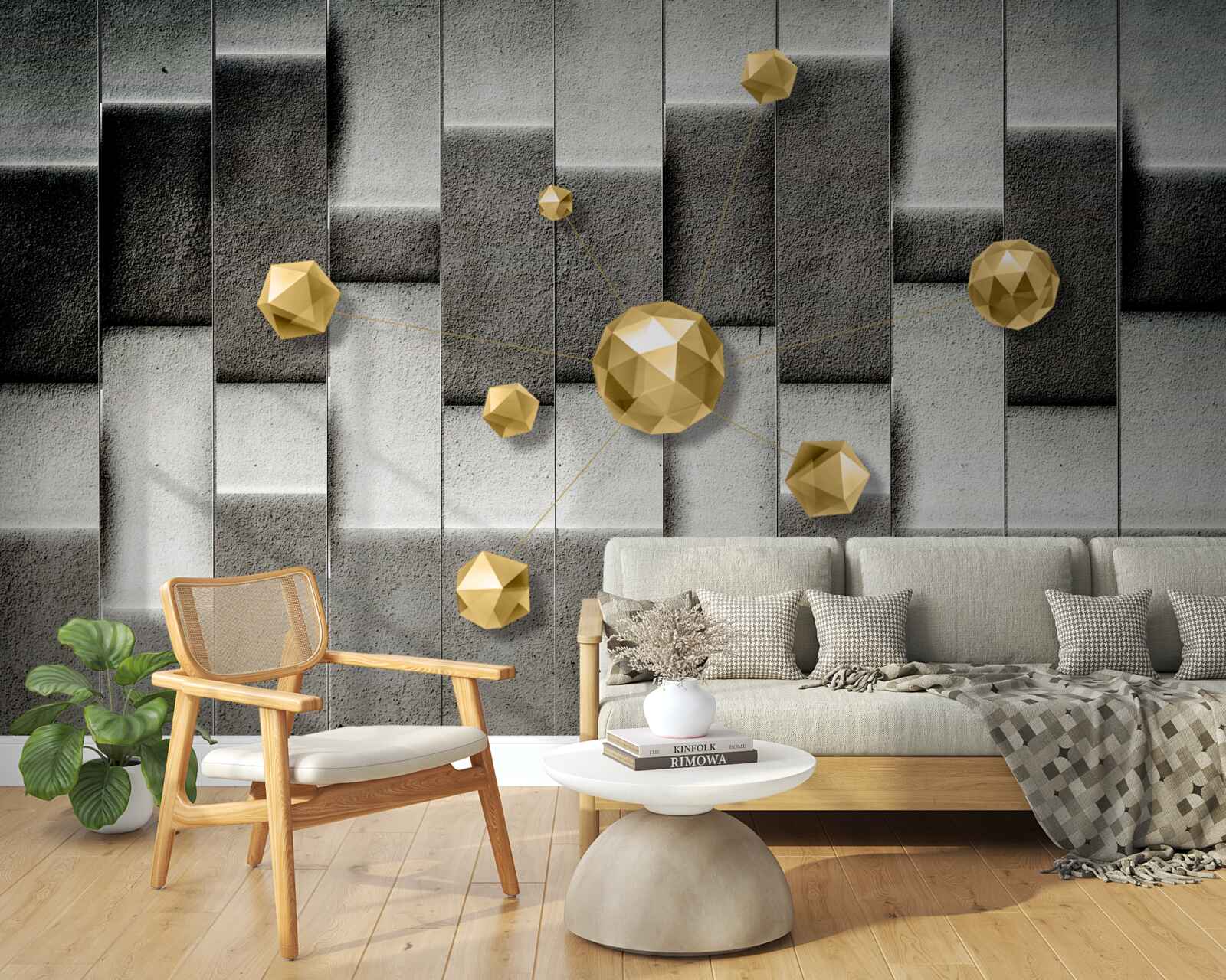 Фотошпалери об'ємні золоті фігури