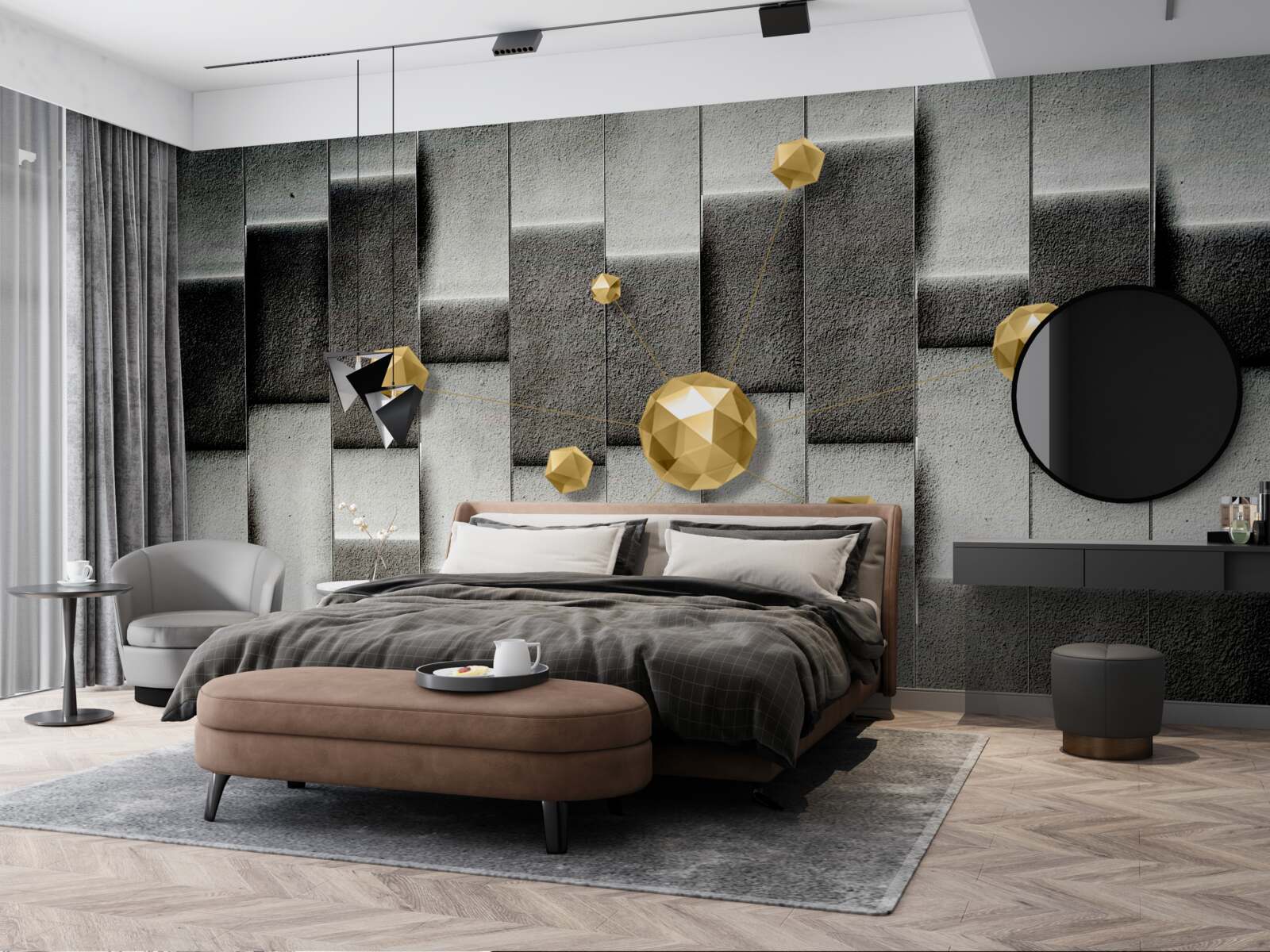 Фотошпалери об'ємні золоті фігури