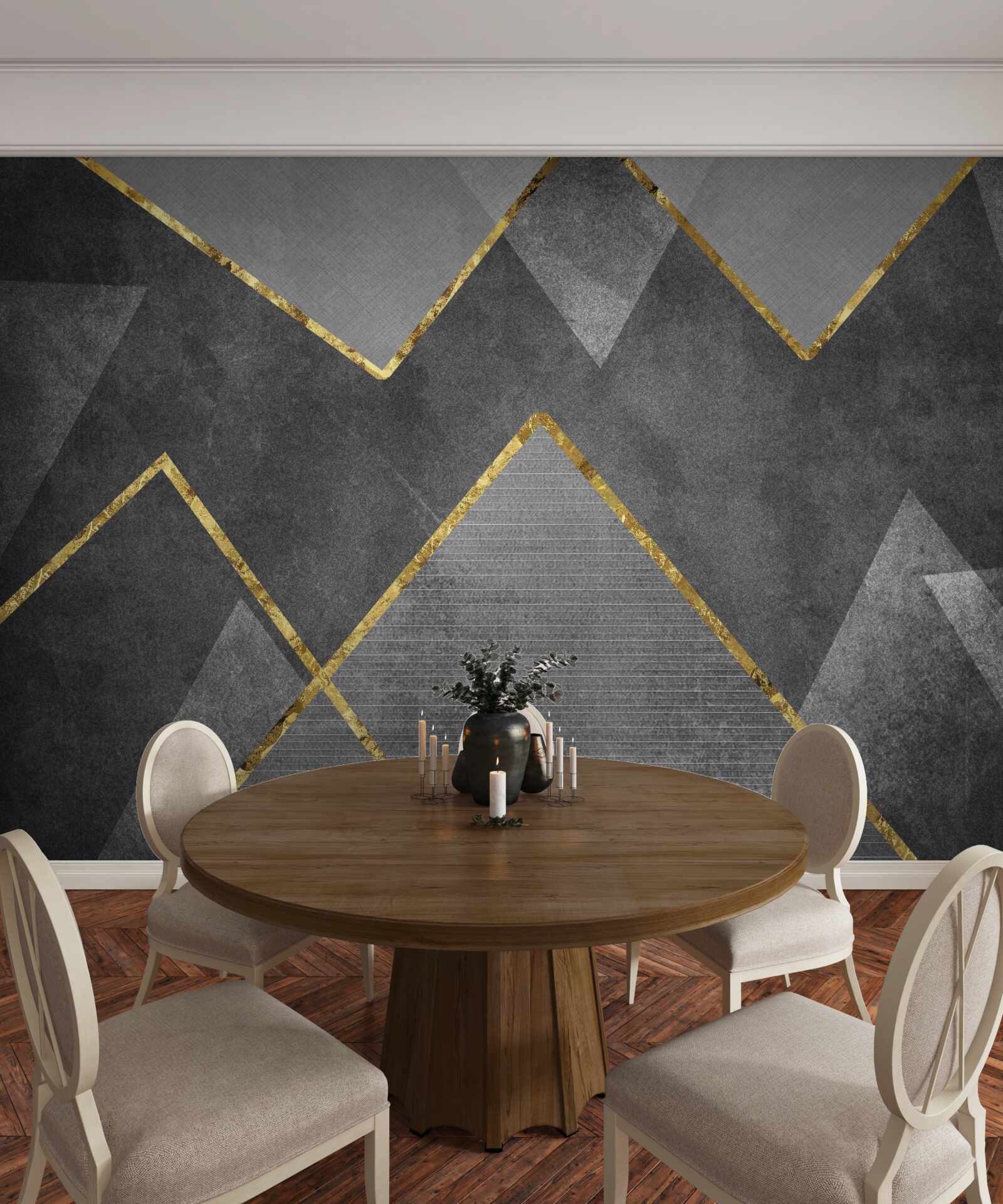 Фотошпалери золоті та чорно-білі зигзаги