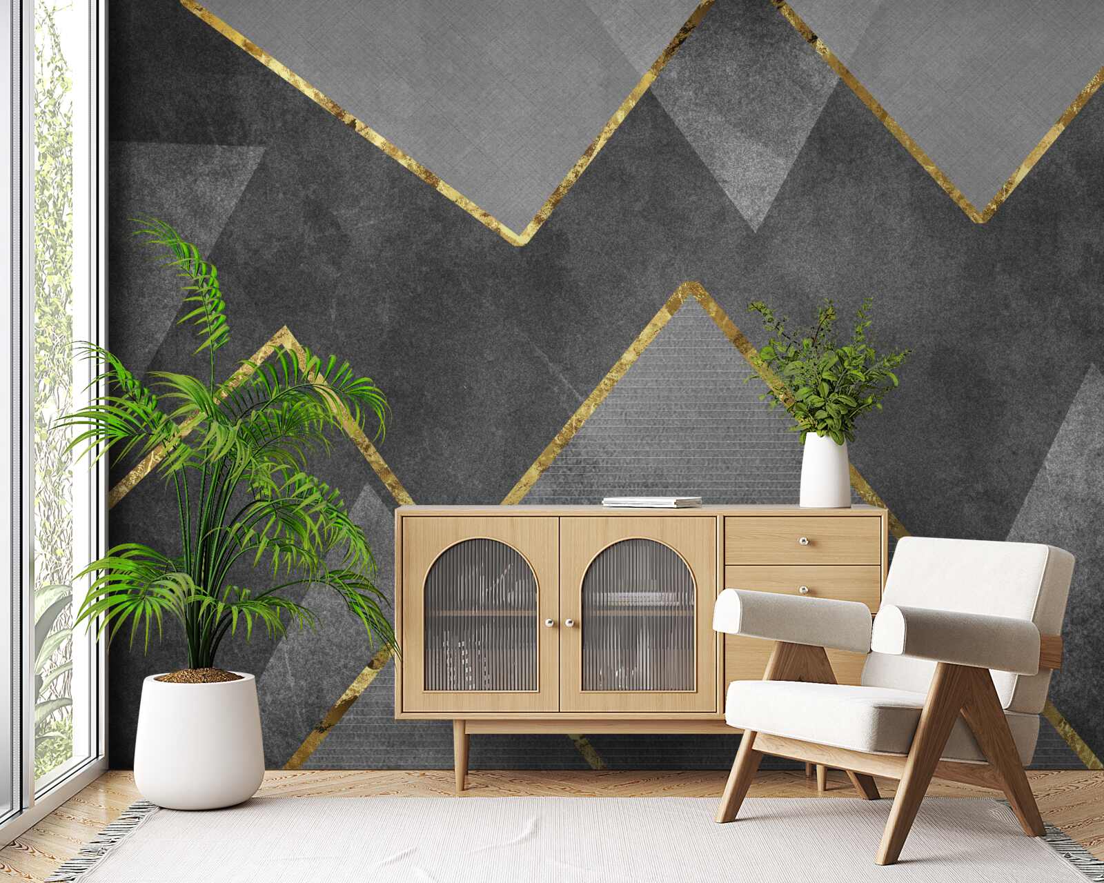 Фотошпалери золоті та чорно-білі зигзаги