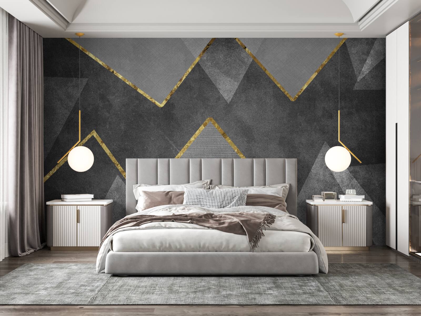 Фотошпалери золоті та чорно-білі зигзаги