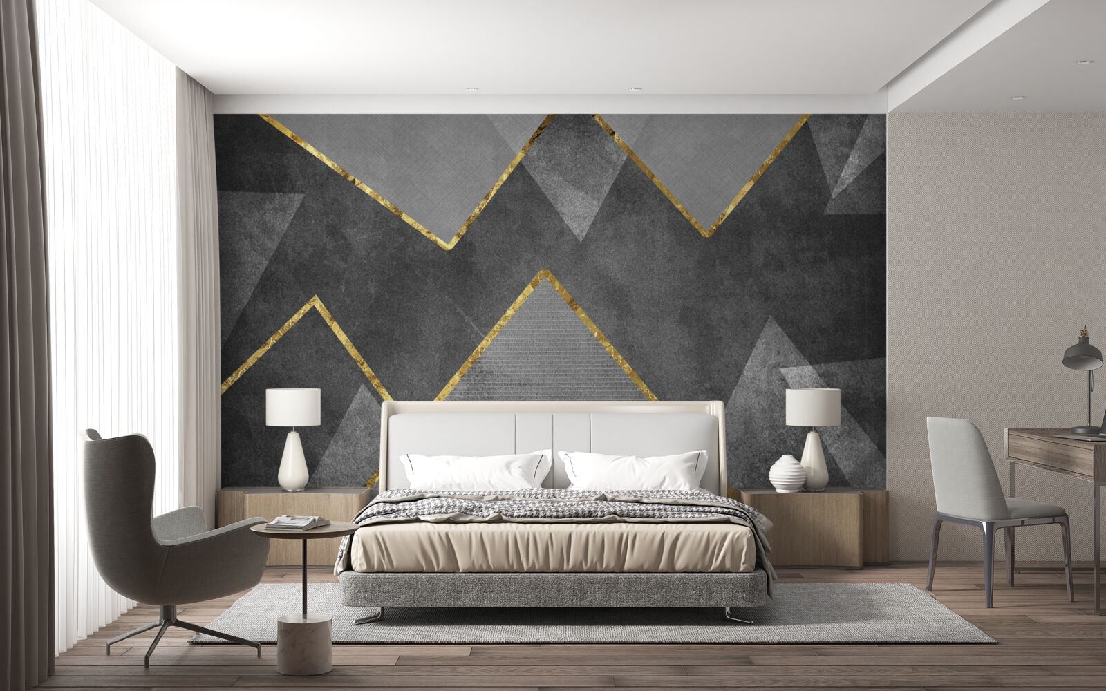 Фотошпалери золоті та чорно-білі зигзаги