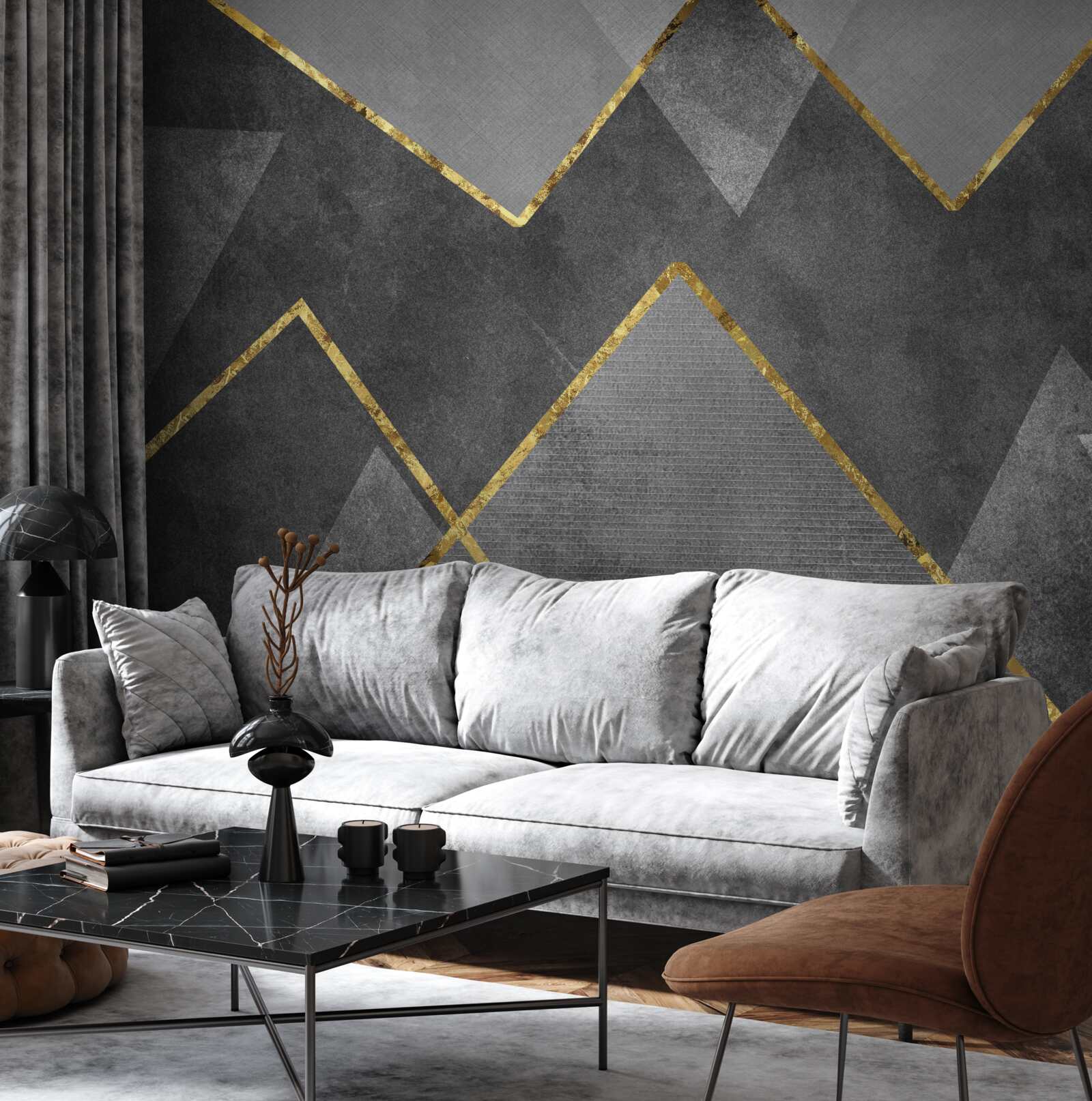 Фотошпалери золоті та чорно-білі зигзаги