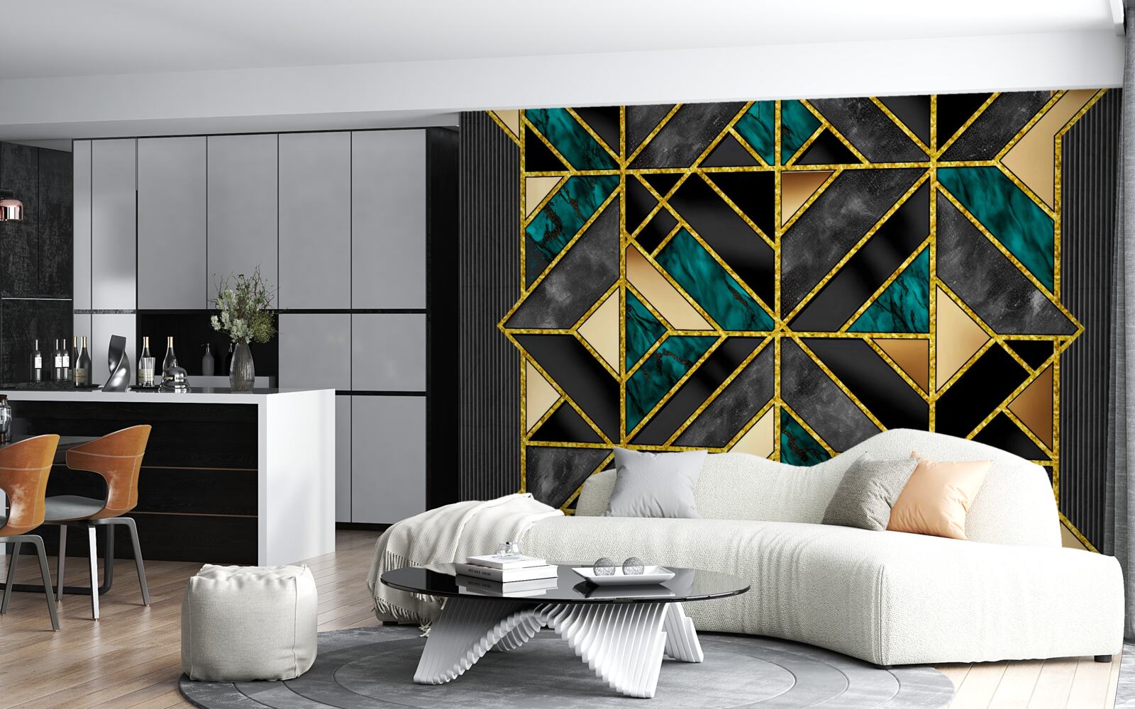 Фотошпалери геометричний фон у сіро-бірюзовому відтінку