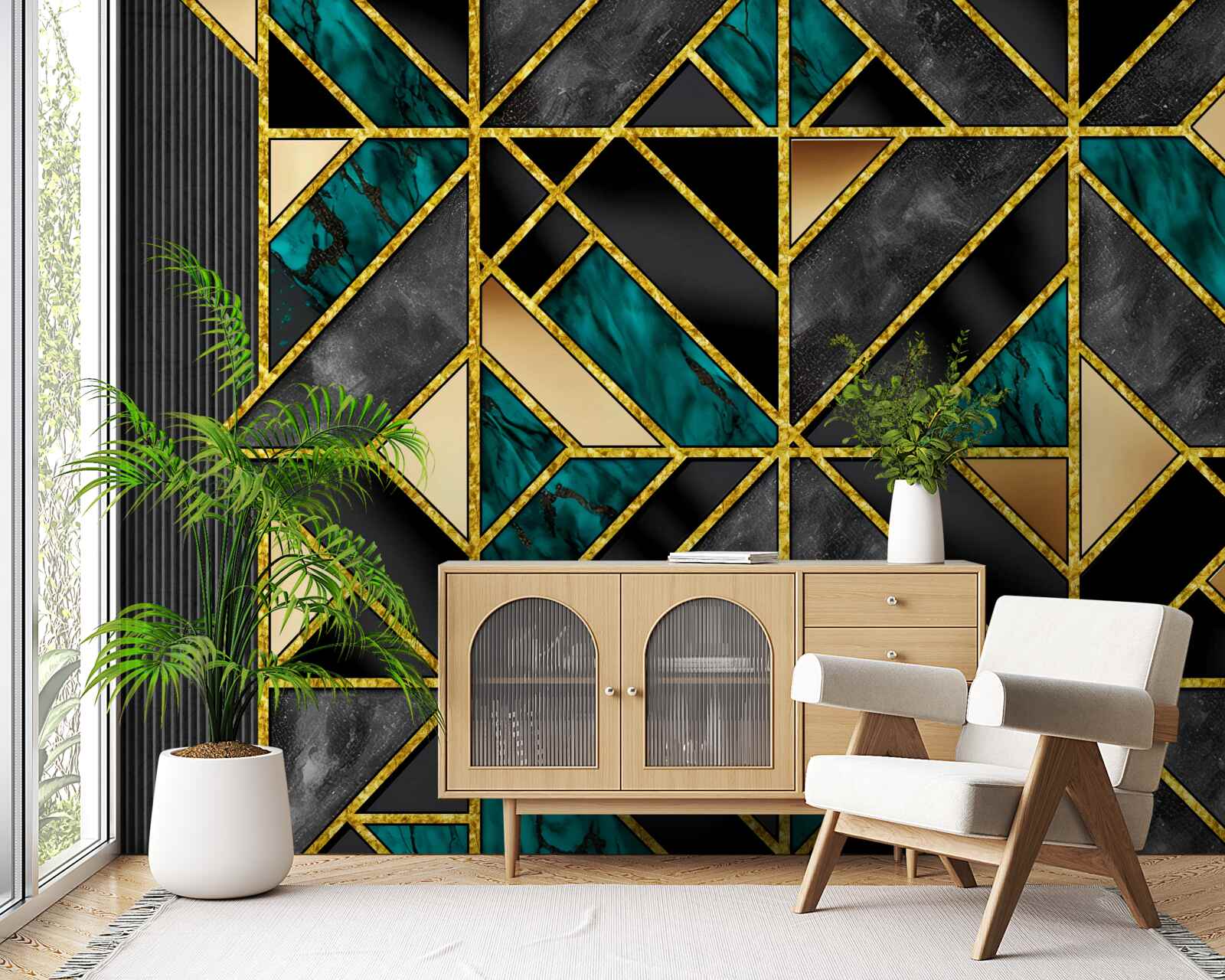 Фотошпалери геометричний фон у сіро-бірюзовому відтінку