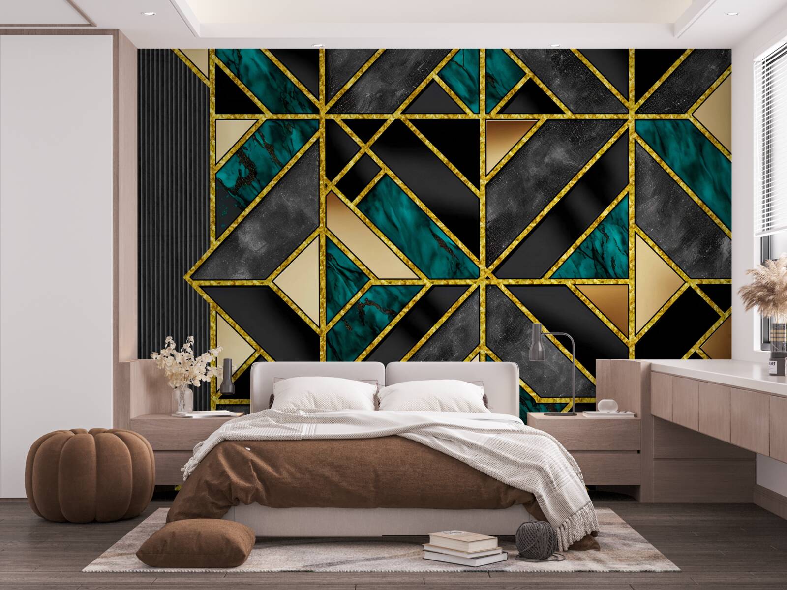 Фотошпалери геометричний фон у сіро-бірюзовому відтінку