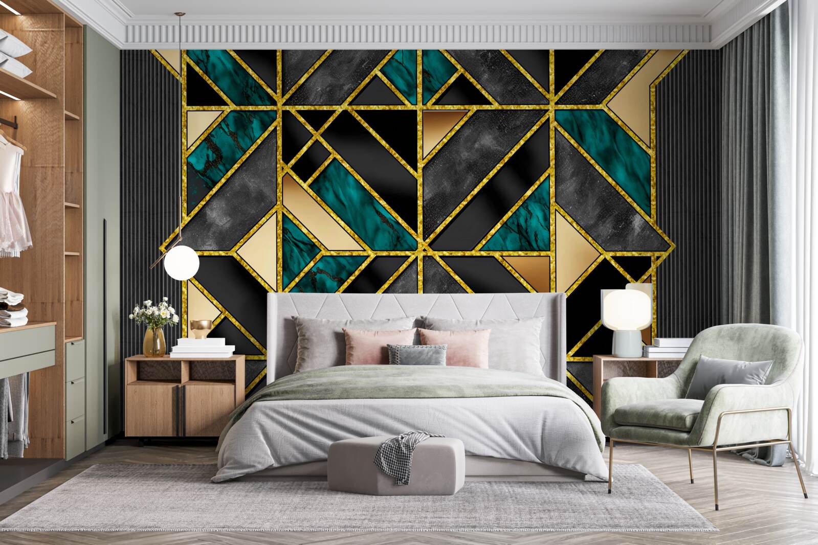 Фотошпалери геометричний фон у сіро-бірюзовому відтінку