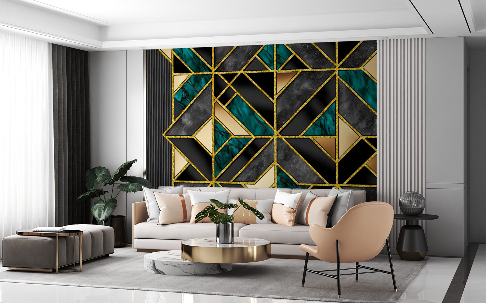 Фотошпалери геометричний фон у сіро-бірюзовому відтінку