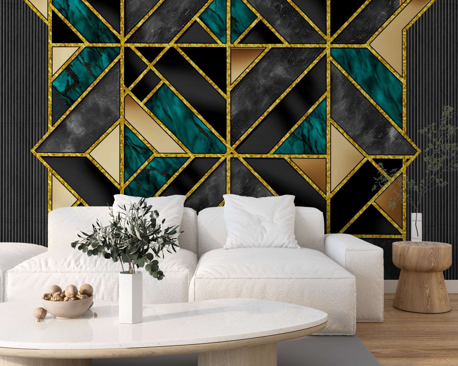 Фотошпалери геометричний фон у сіро-бірюзовому відтінку