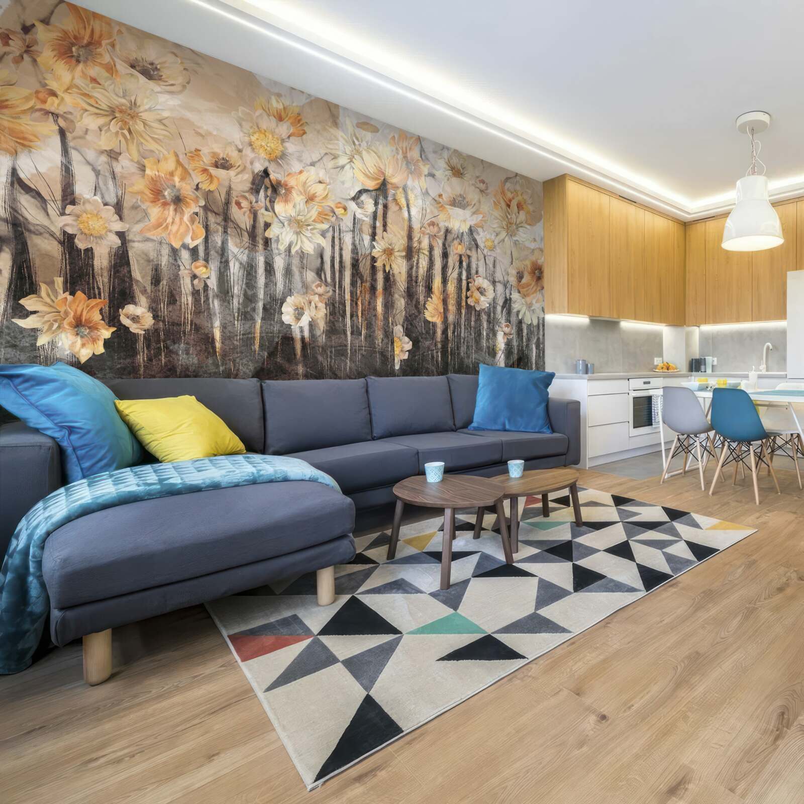 Фотошпалери квіти у вінтажному стилі на сірому тлі