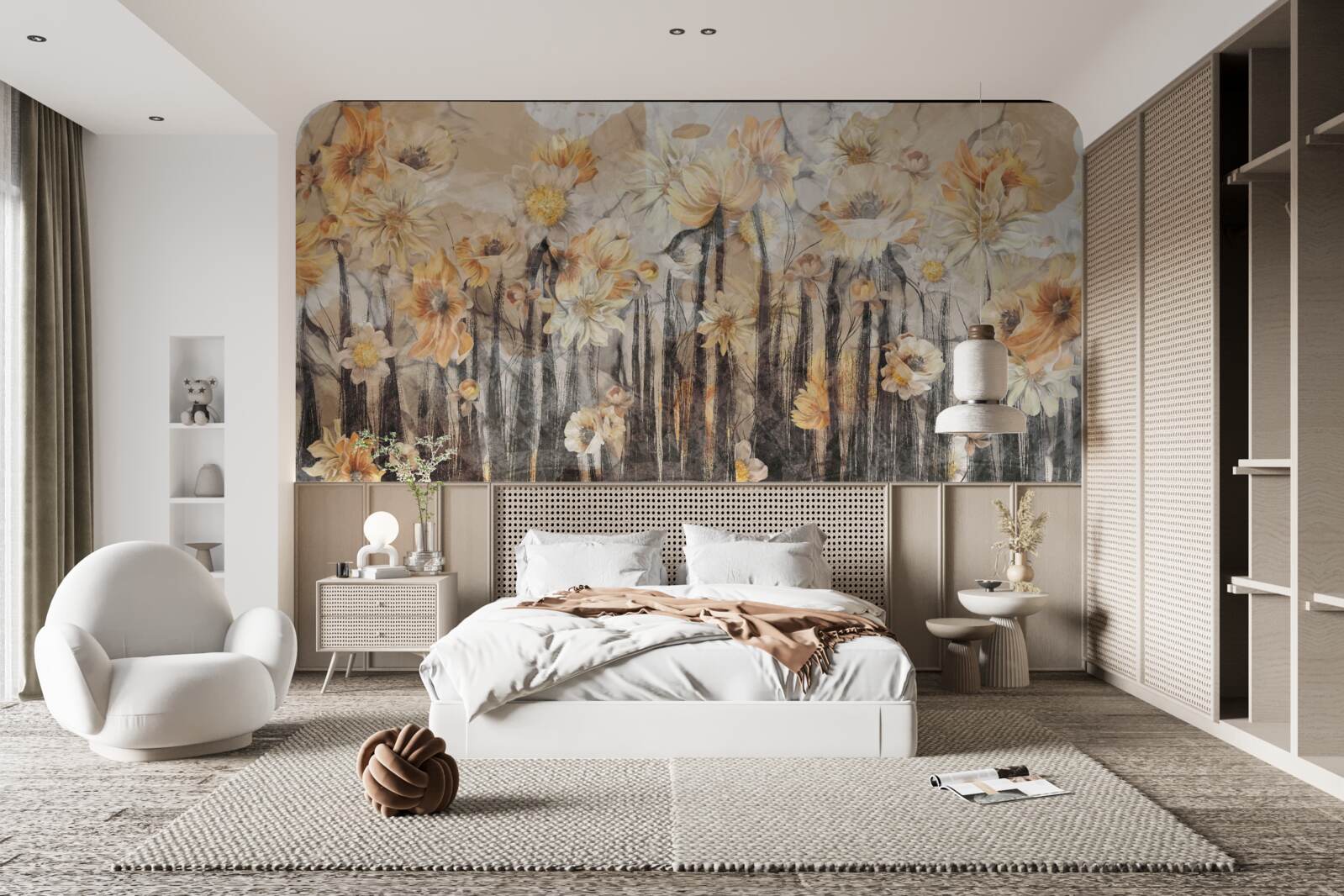 Фотошпалери квіти у вінтажному стилі на сірому тлі