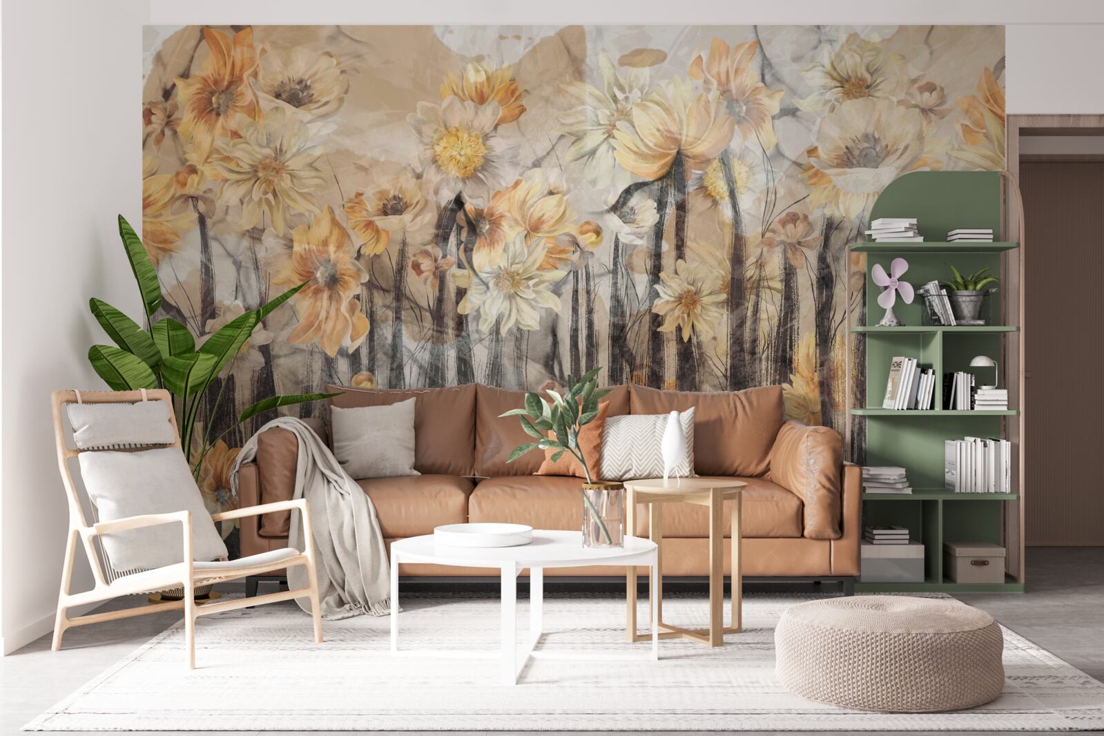 Фотошпалери квіти у вінтажному стилі на сірому тлі