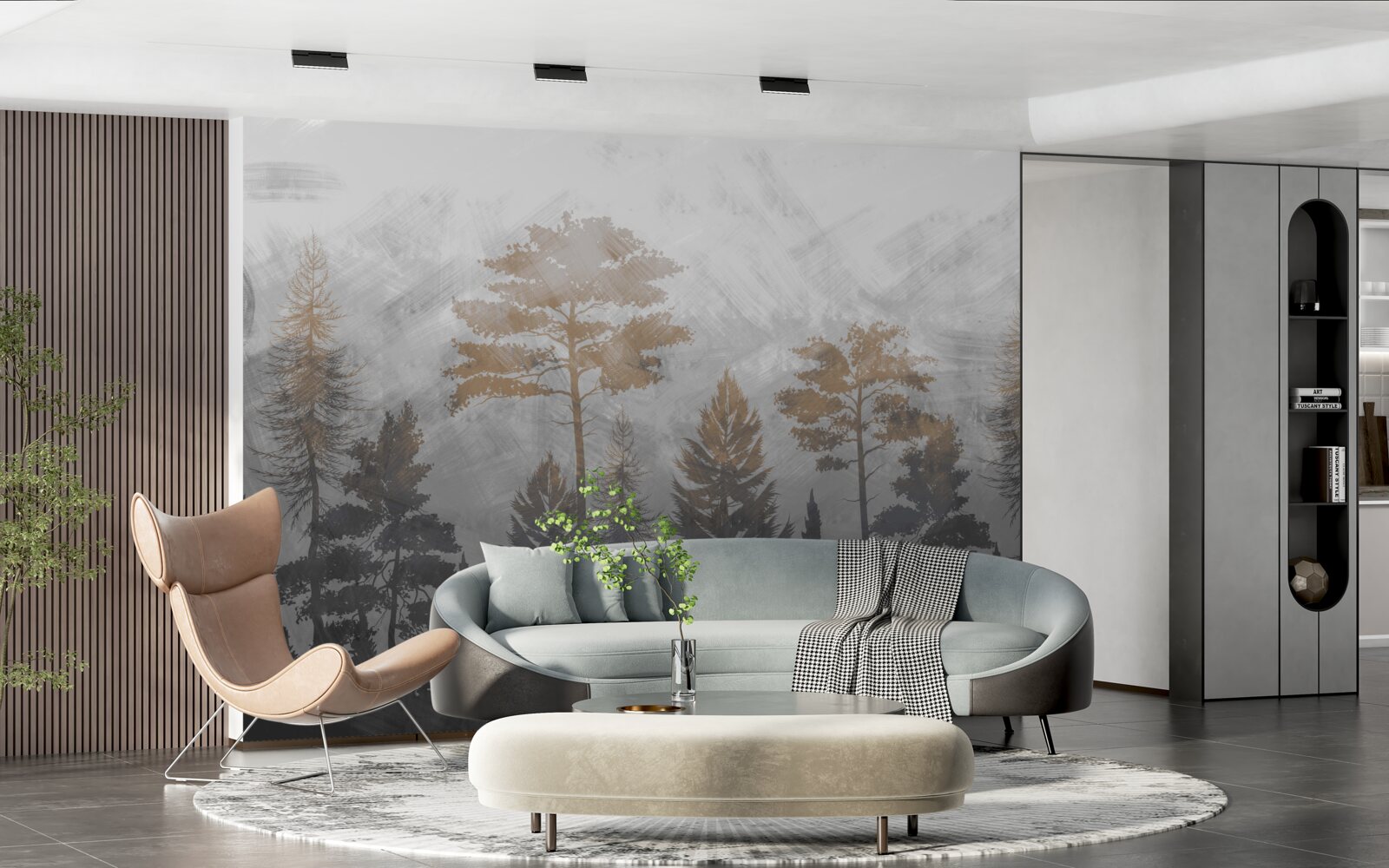 Фотошпалери сонце просвічує крізь лісовий туман