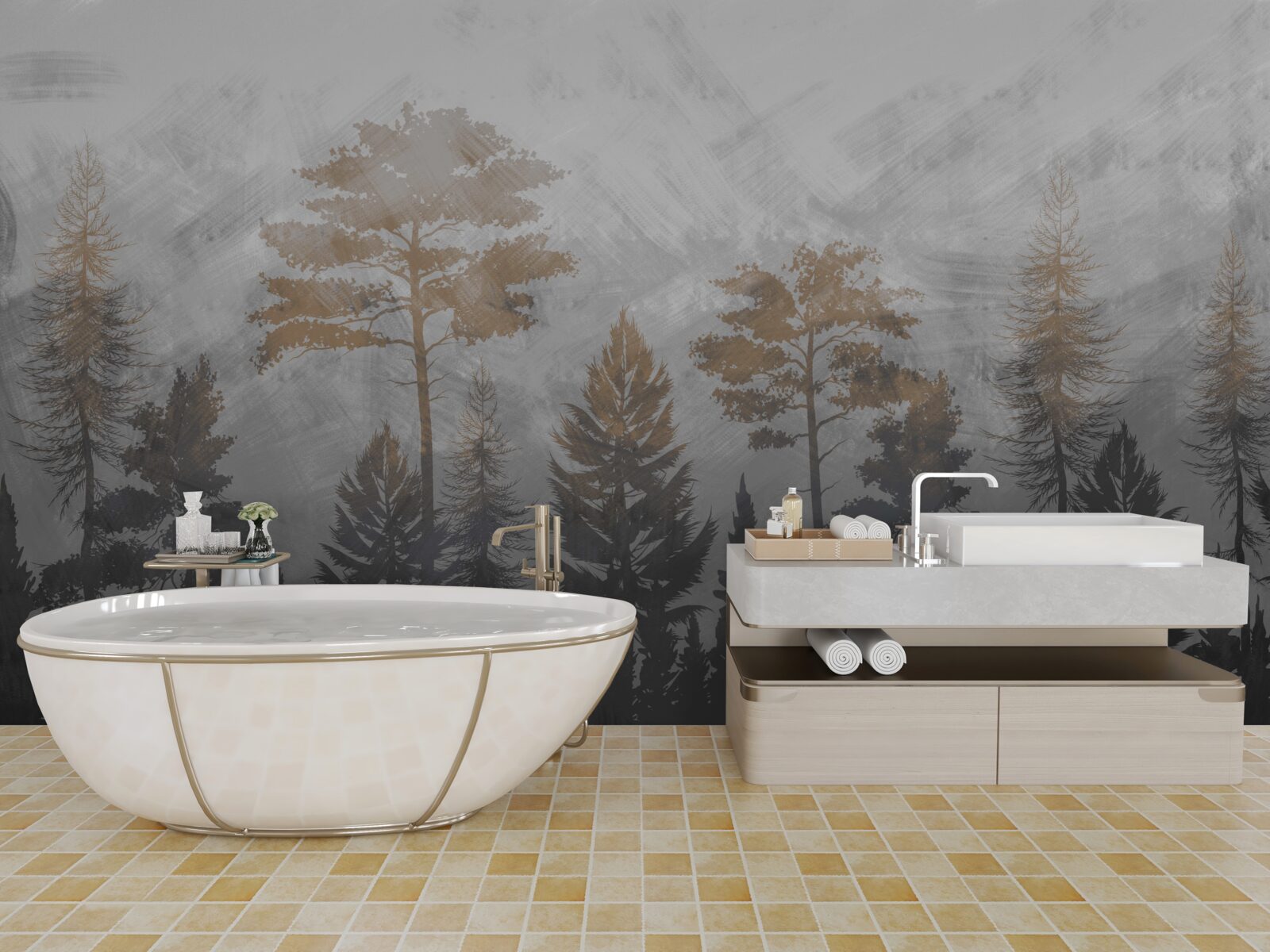 Фотошпалери сонце просвічує крізь лісовий туман