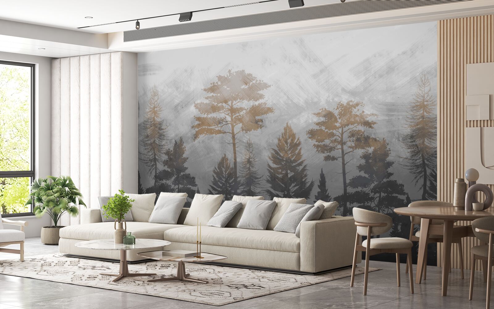 Фотошпалери сонце просвічує крізь лісовий туман