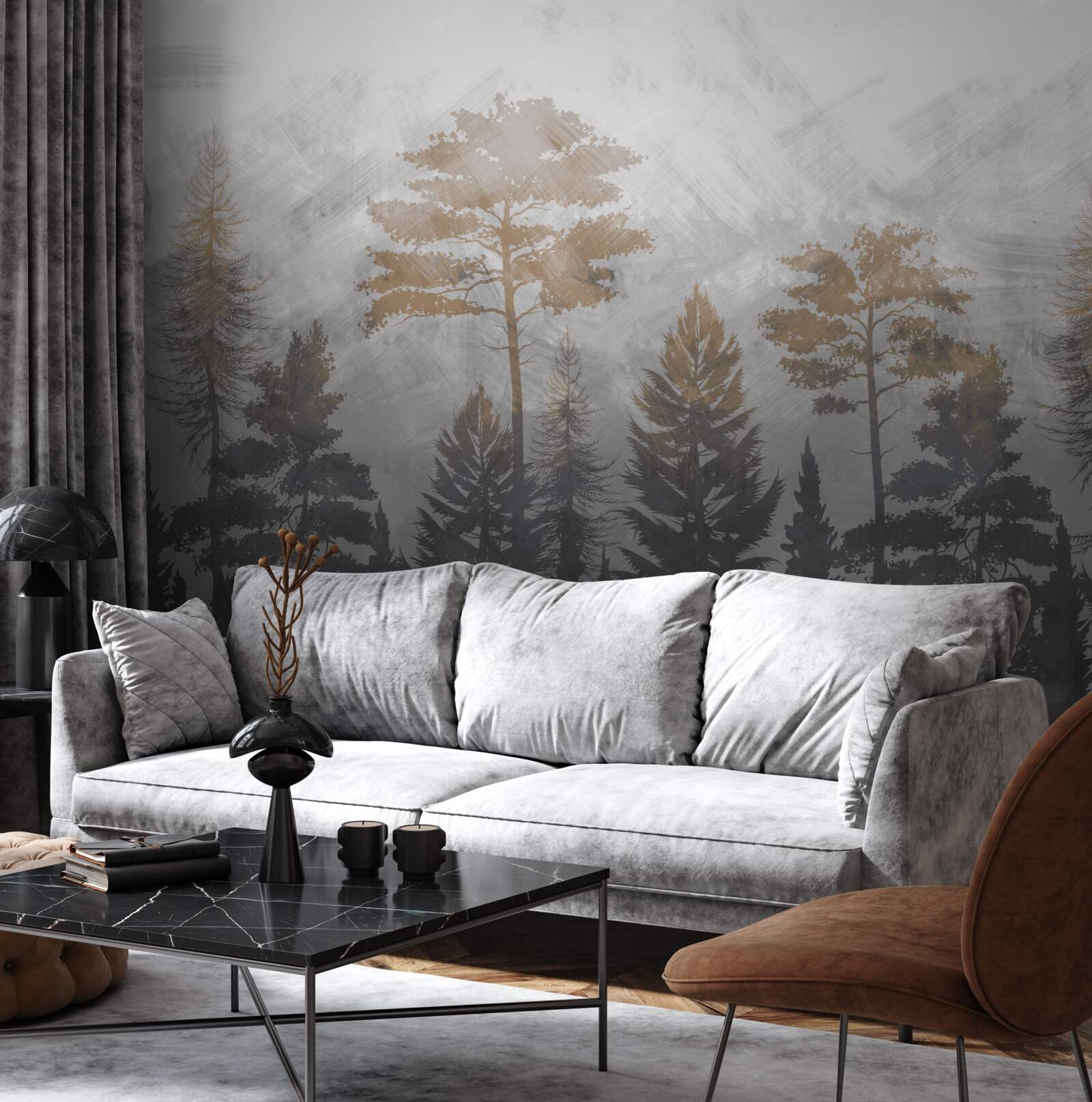 Фотошпалери сонце просвічує крізь лісовий туман