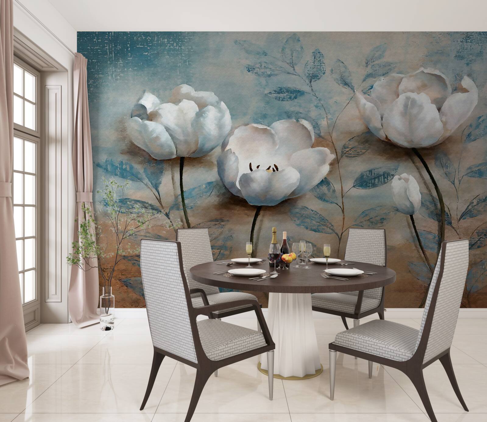 Фотошпалери ескіз з червоними бутонами