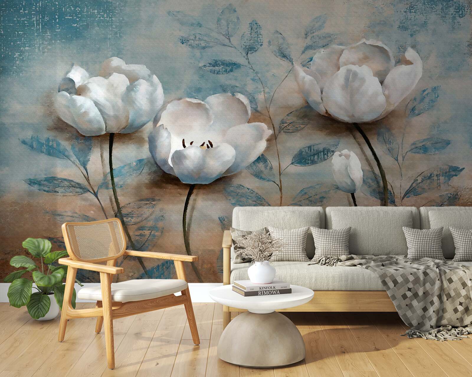 Фотошпалери ескіз з червоними бутонами