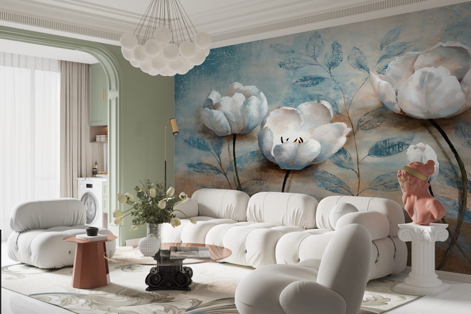 Фотошпалери ескіз з червоними бутонами