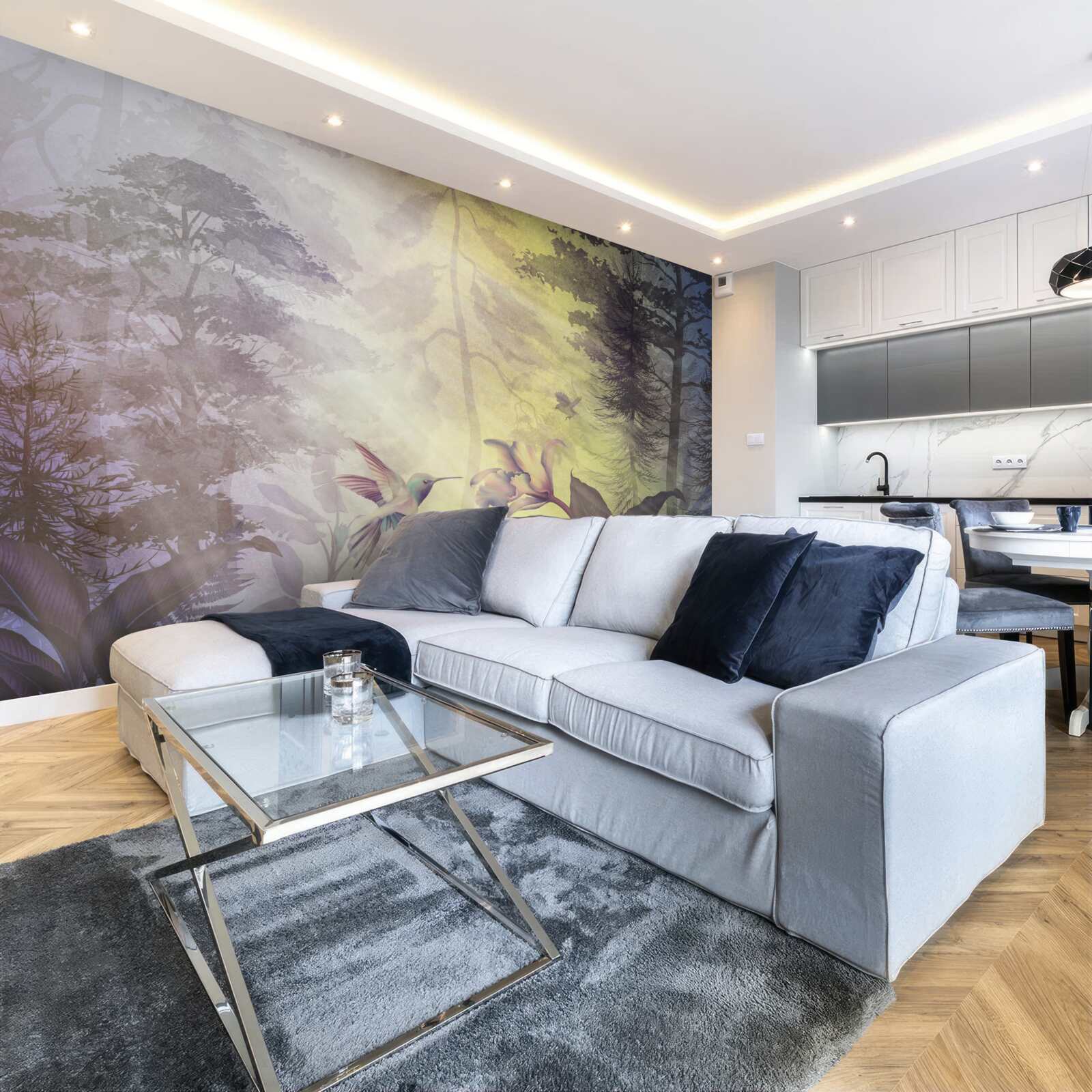 Фотошпалери ліс листяних дерев під сонячними променями