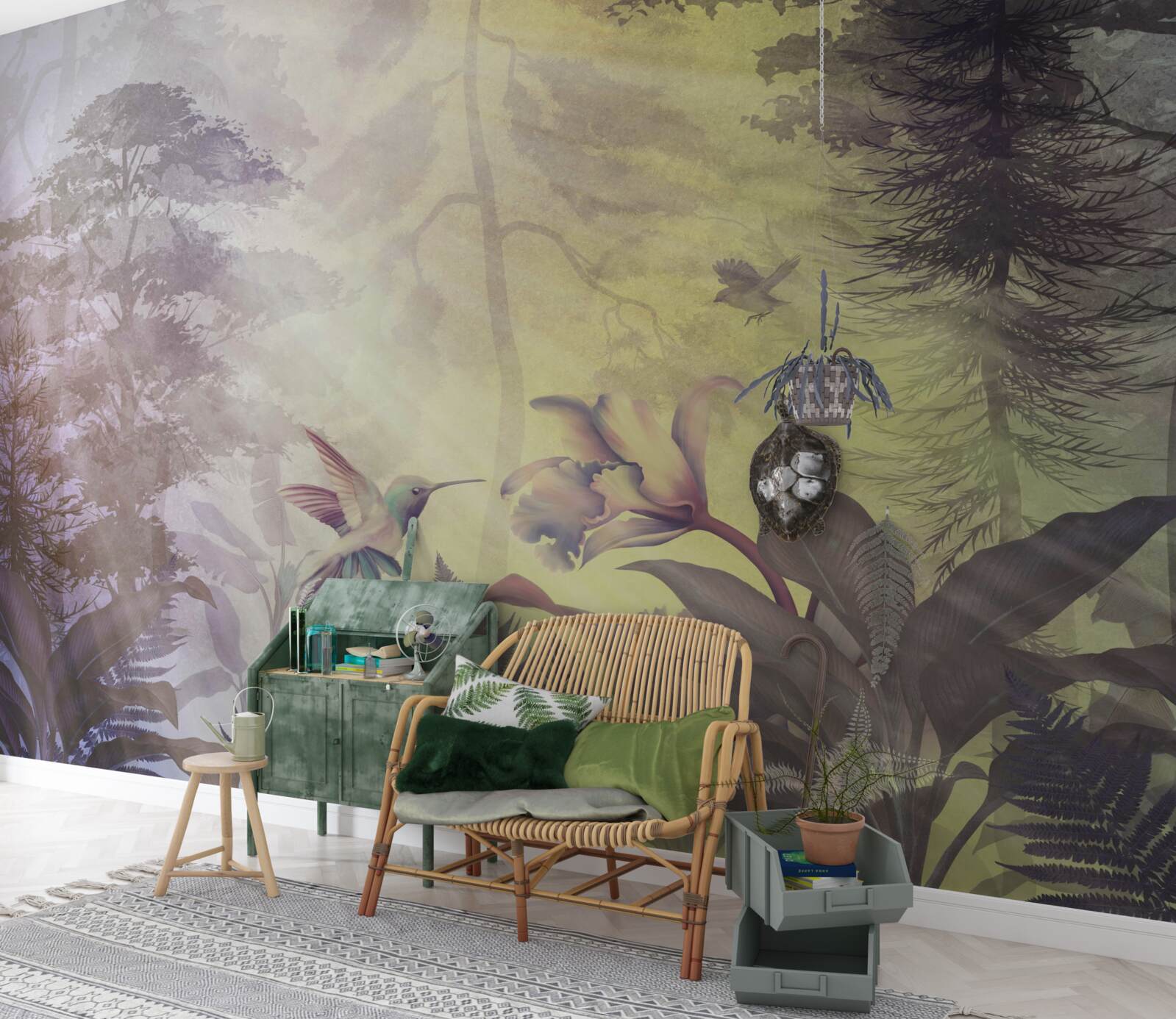 Фотошпалери ліс листяних дерев під сонячними променями