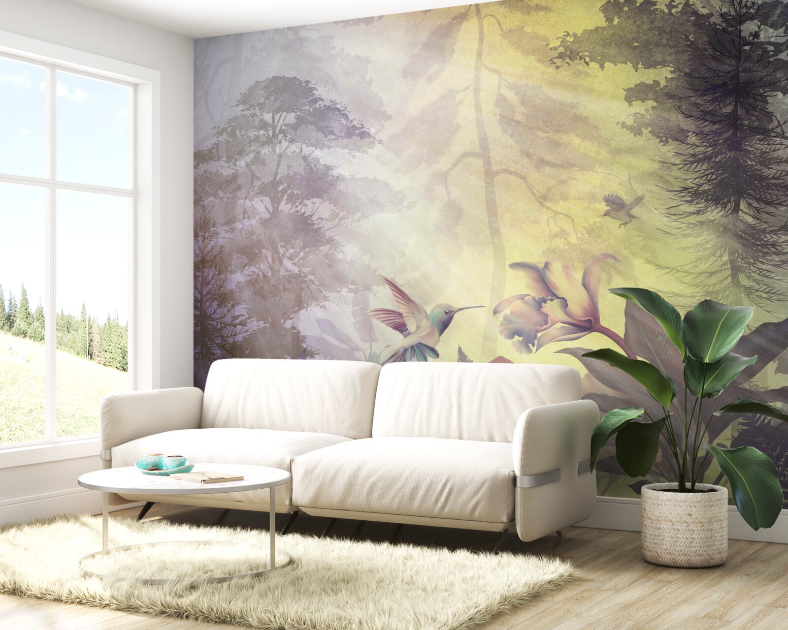 Фотошпалери ліс листяних дерев під сонячними променями