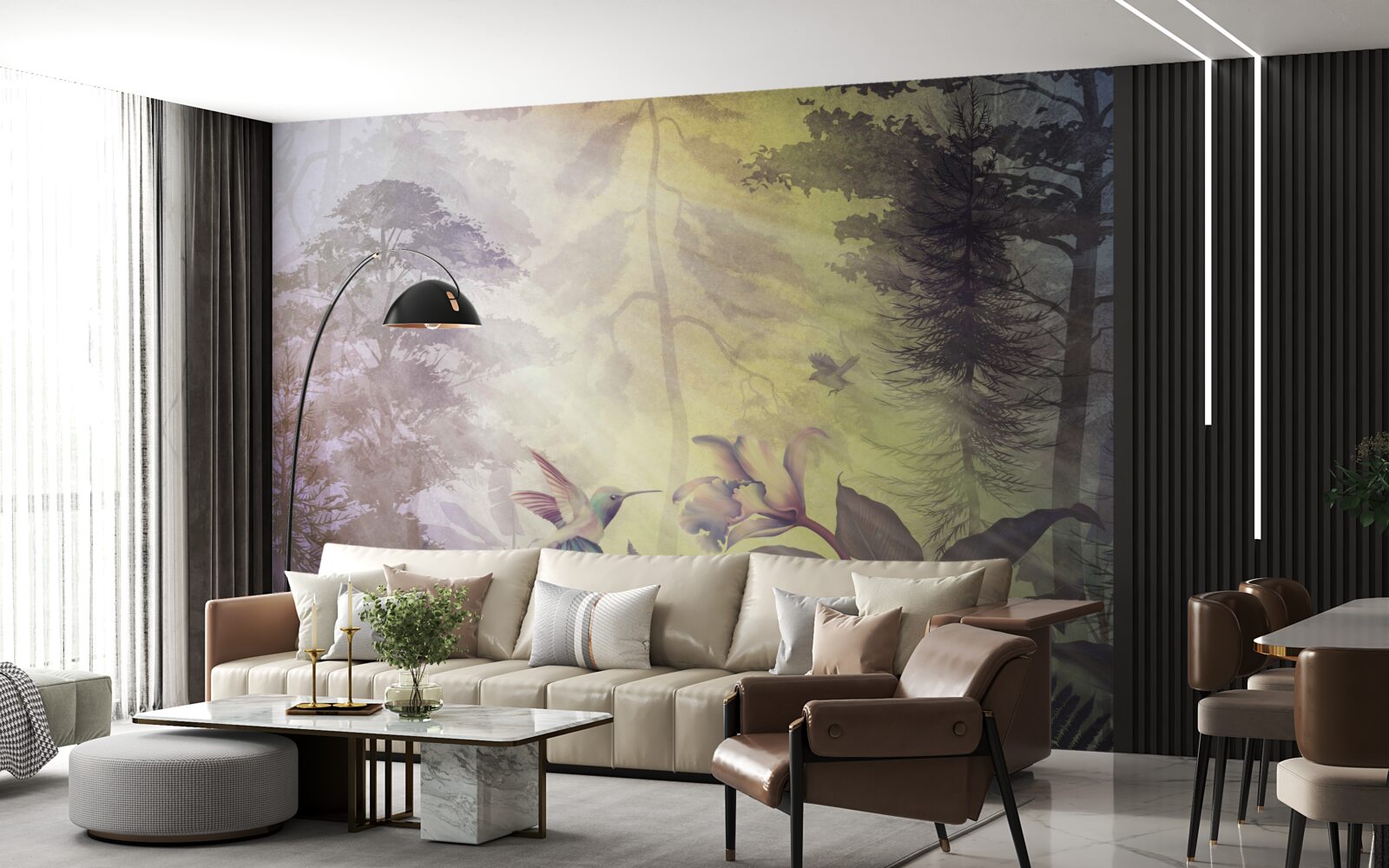 Фотошпалери ліс листяних дерев під сонячними променями