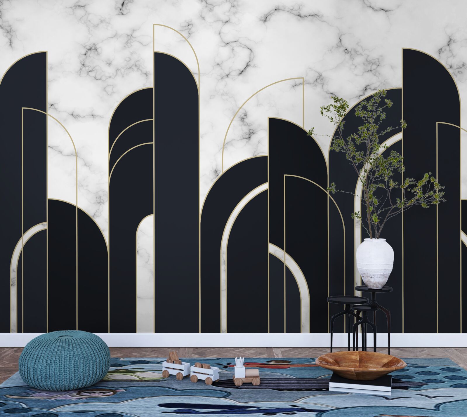 Фотошпалери вертикальні чорні лінії на сірому екрані привітання