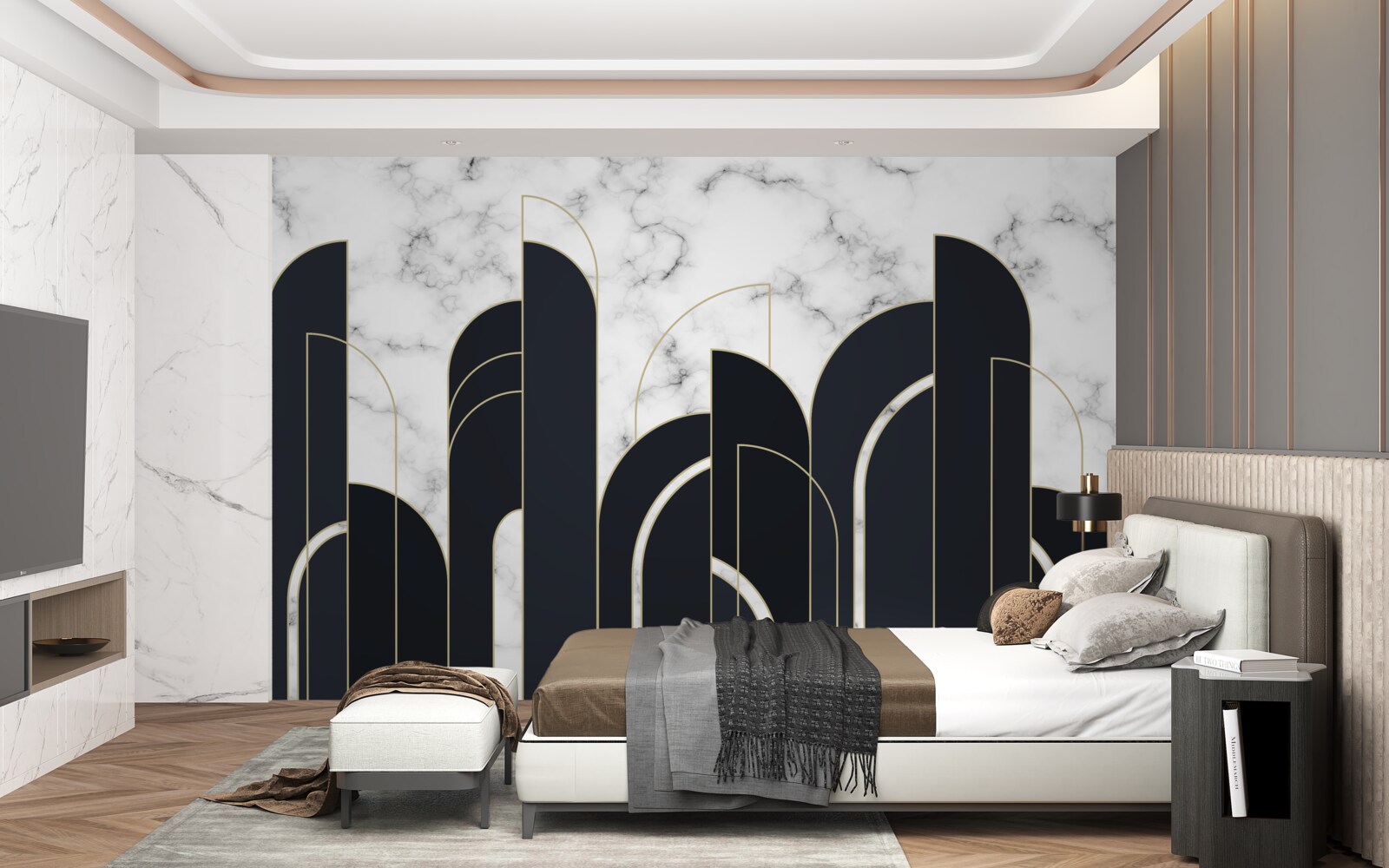 Фотошпалери вертикальні чорні лінії на сірому екрані привітання