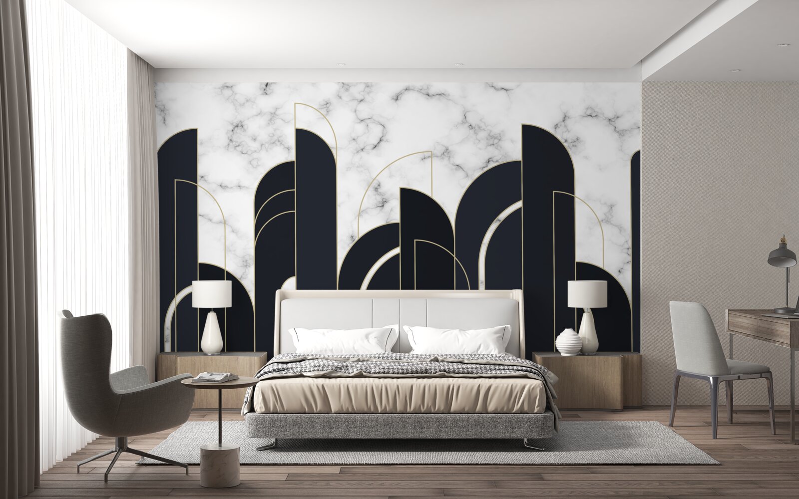 Фотошпалери вертикальні чорні лінії на сірому екрані привітання