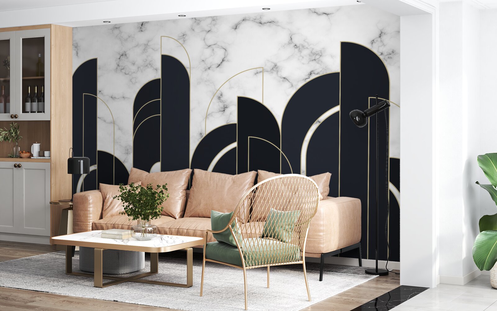 Фотошпалери вертикальні чорні лінії на сірому екрані привітання