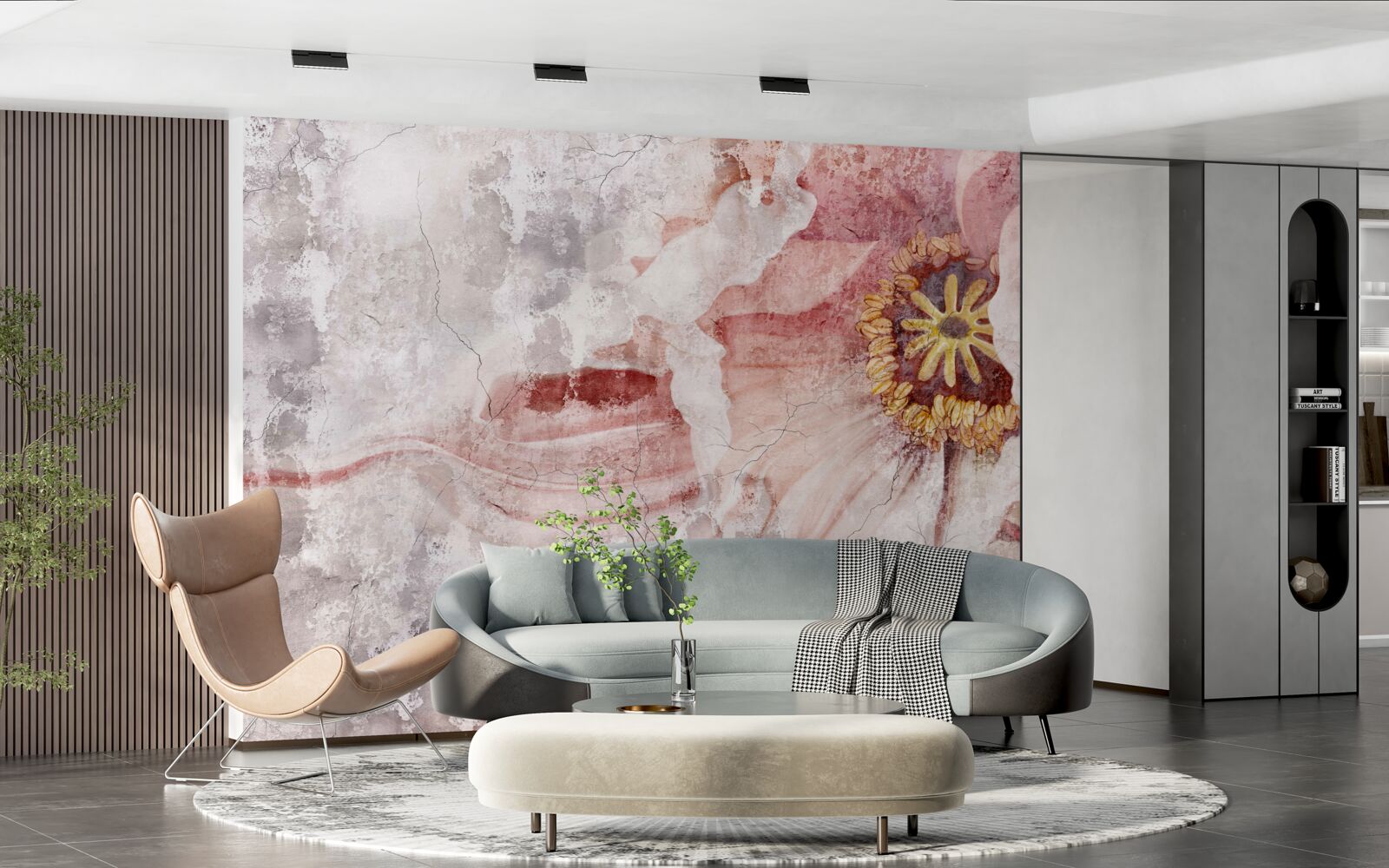 Фотошпалери дивовижна квітка на бетонній стіні