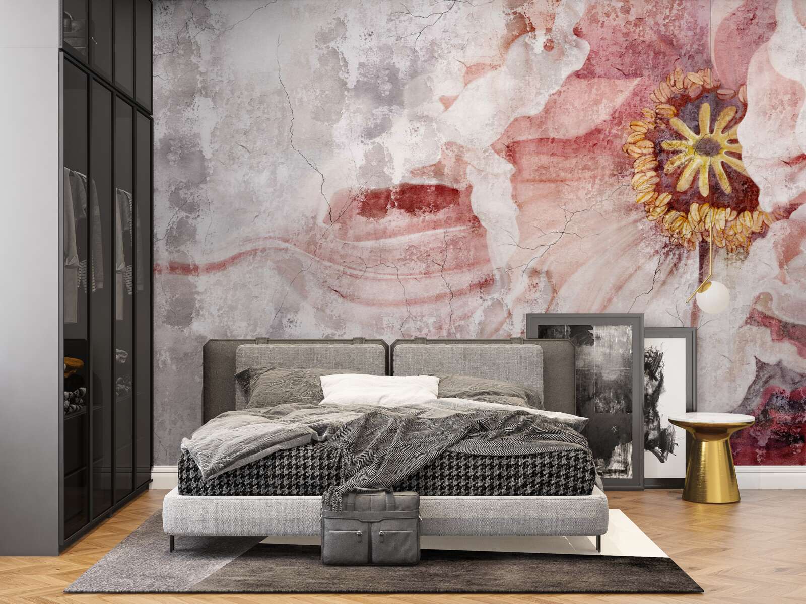 Фотошпалери дивовижна квітка на бетонній стіні