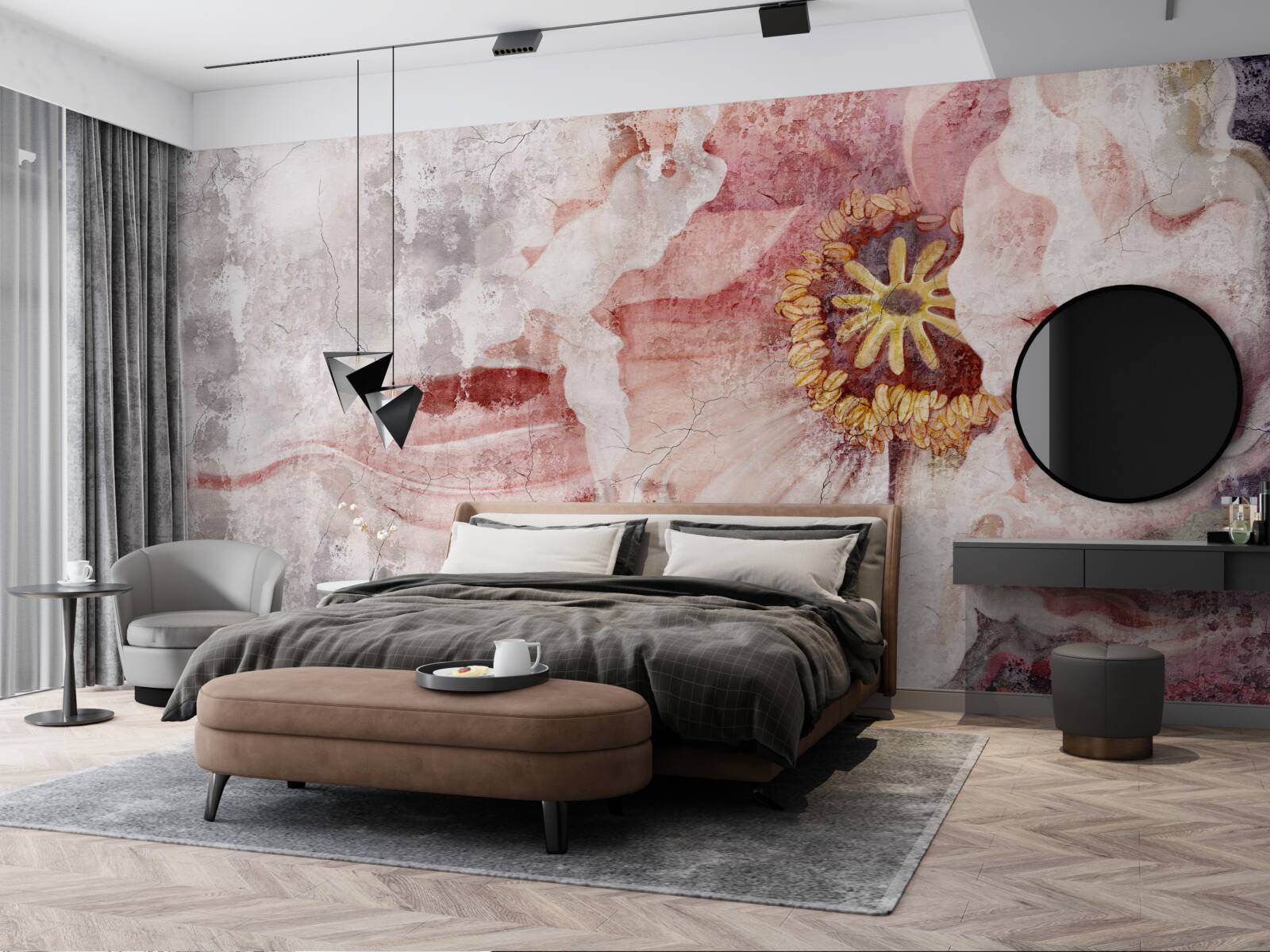 Фотошпалери дивовижна квітка на бетонній стіні