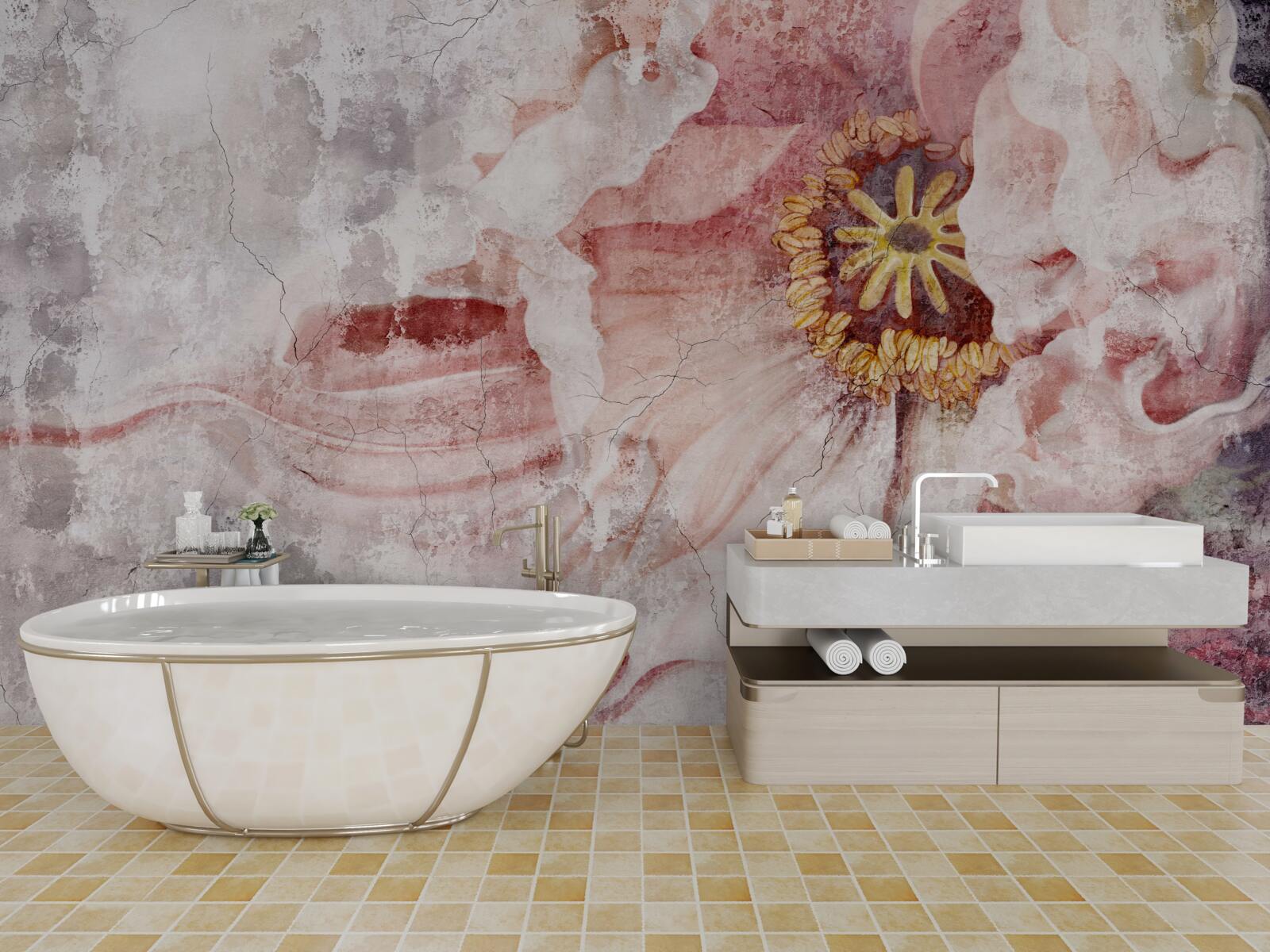 Фотошпалери дивовижна квітка на бетонній стіні