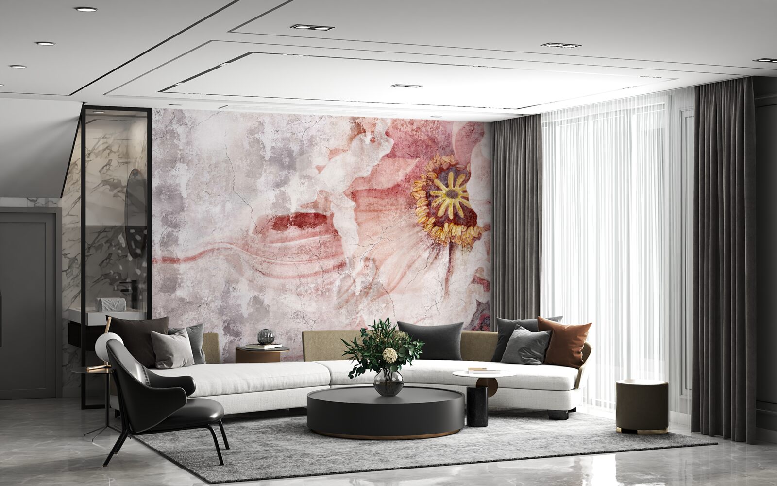 Фотошпалери дивовижна квітка на бетонній стіні