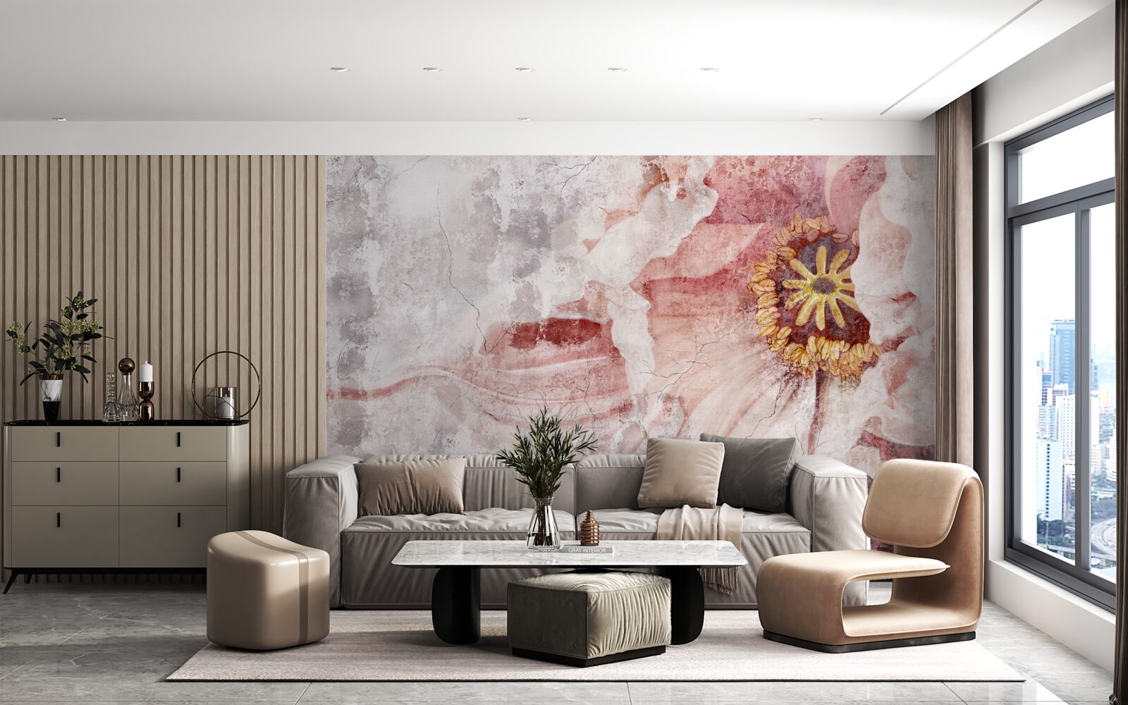 Фотошпалери дивовижна квітка на бетонній стіні