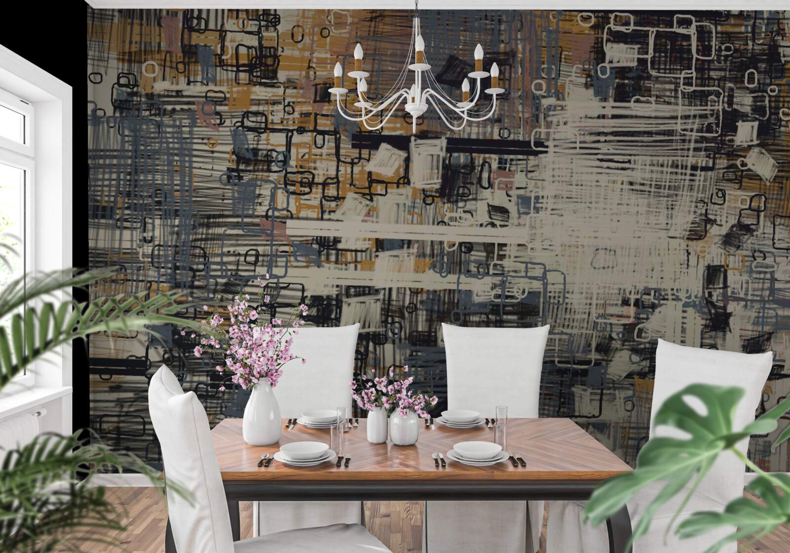 Фотошпалери конструкція, що складається з геометричних фігур прямокутної форми та різних відтінків