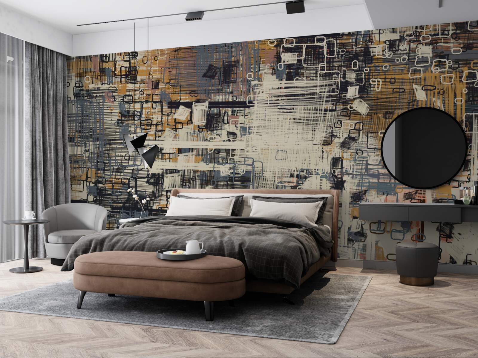 Фотошпалери конструкція, що складається з геометричних фігур прямокутної форми та різних відтінків