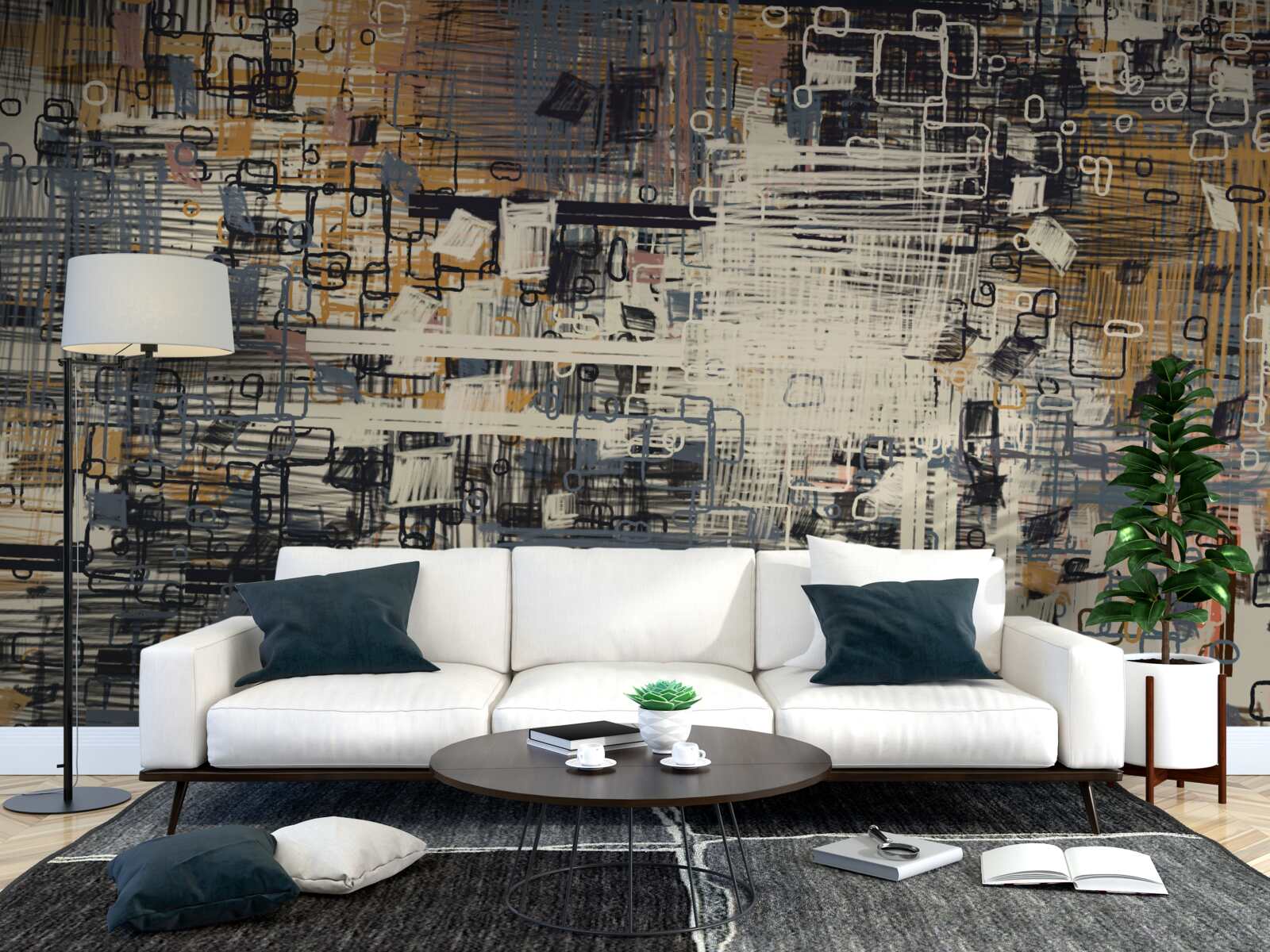 Фотошпалери конструкція, що складається з геометричних фігур прямокутної форми та різних відтінків