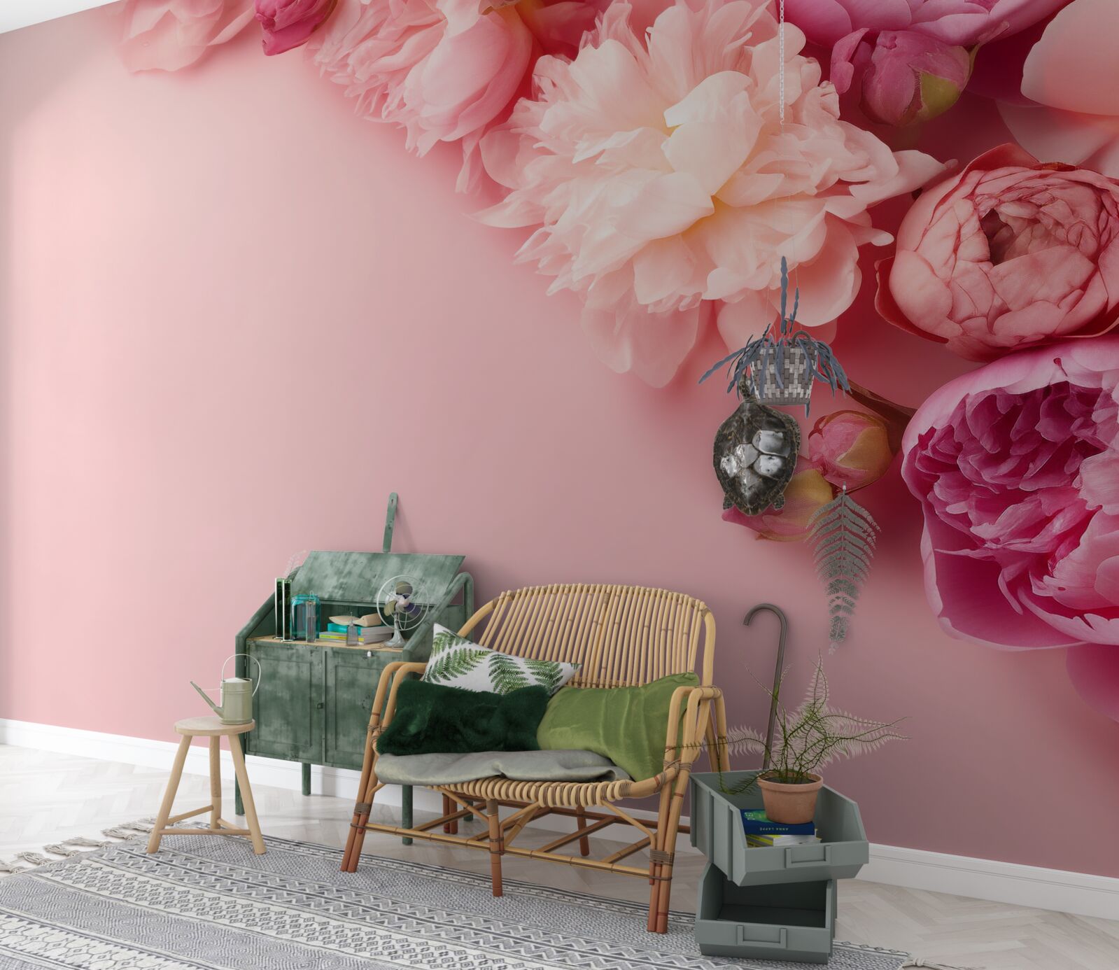 Фотошпалери різні рожеві квіти на тлі одного відтінку