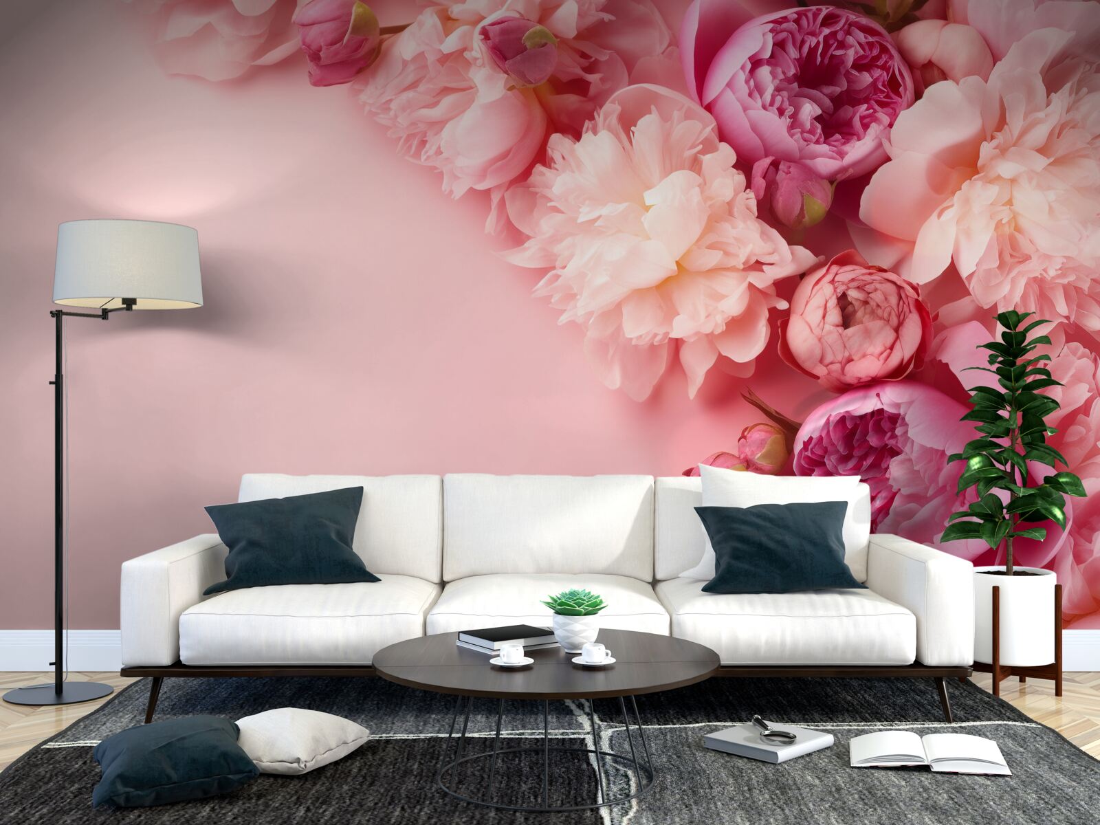 Фотошпалери різні рожеві квіти на тлі одного відтінку