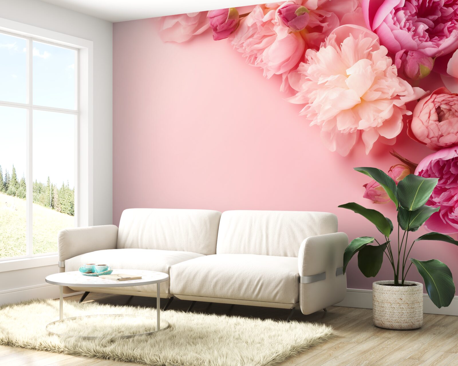 Фотошпалери різні рожеві квіти на тлі одного відтінку