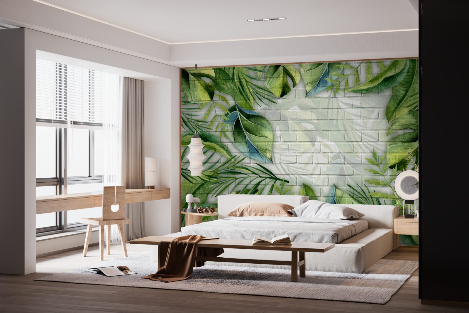 Фотошпалери тропічна зелень на цегляній стіні