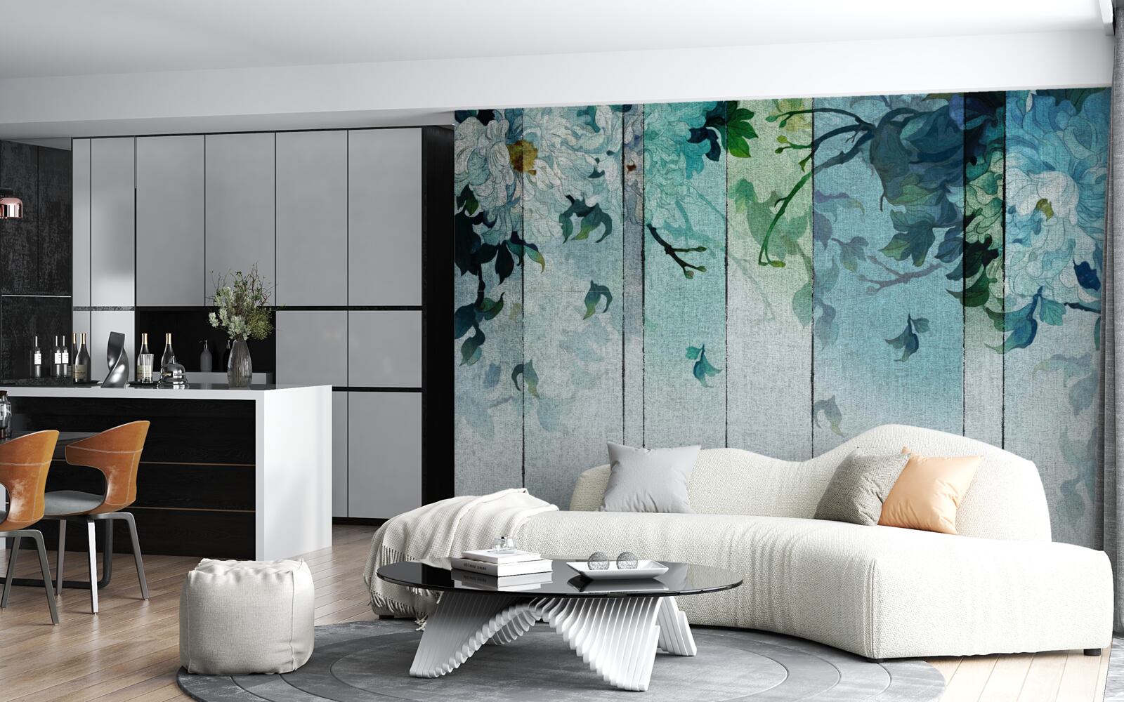 Фотошпалери флора у відтінках морської піни