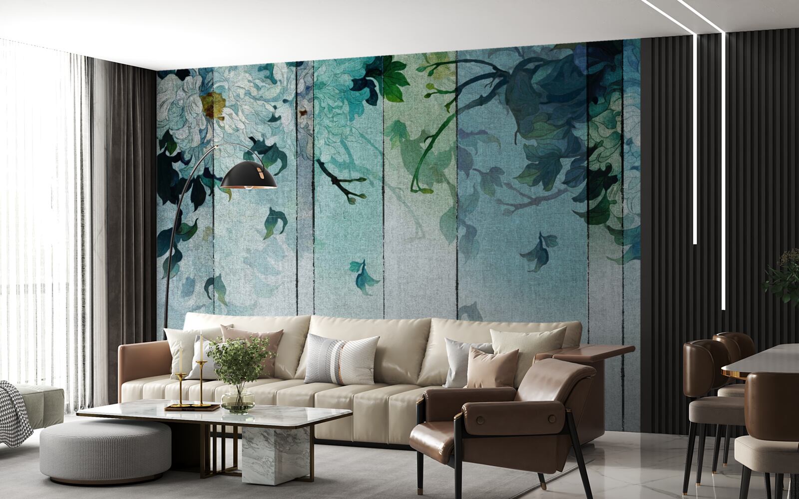 Фотошпалери флора у відтінках морської піни