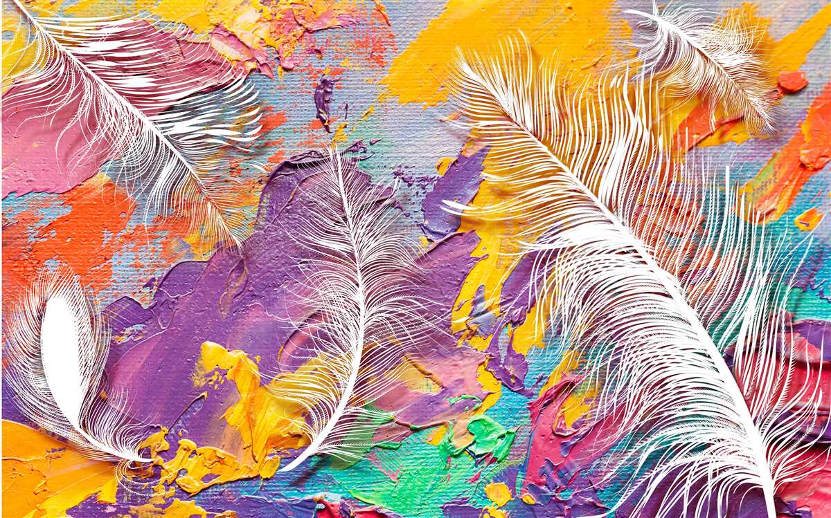 Фотошпалери інтенсивні відтінки та біле пір'я