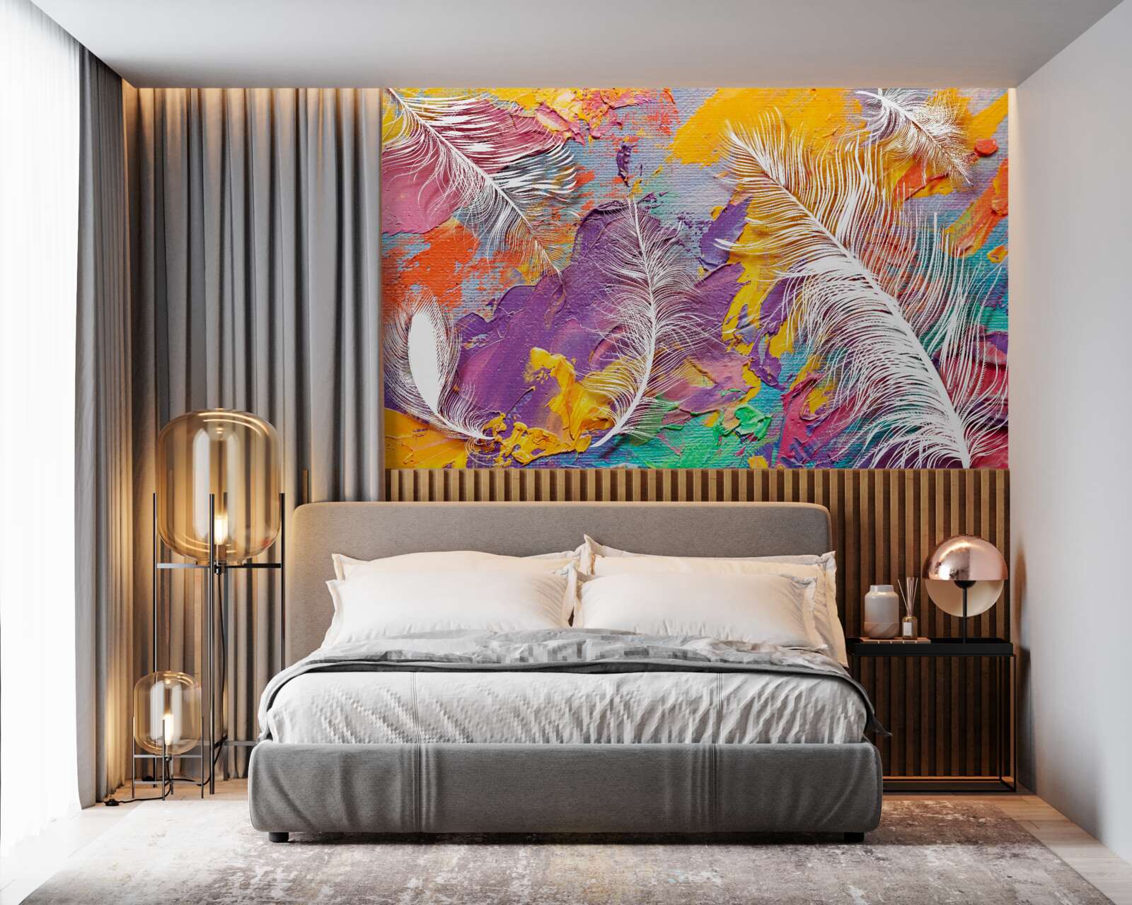 Фотошпалери інтенсивні відтінки та біле пір'я